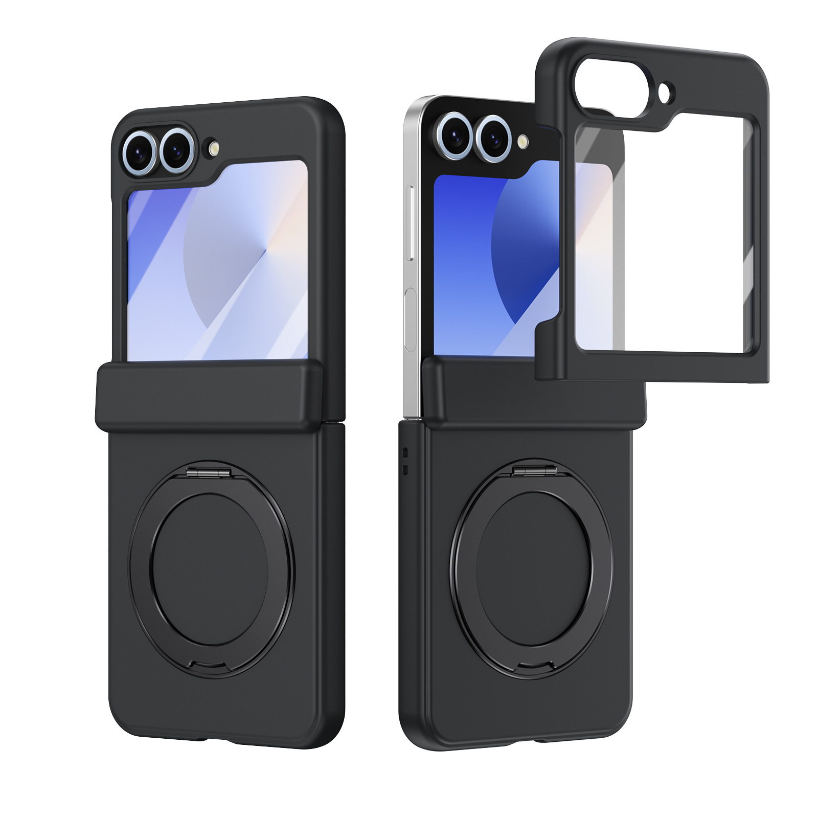 Compatible with Samsung Z Flip 8/7 phone case, 6/5 wireless charging, magnetic 360° rotating stand, case, screen protector, hinge, full coverage.