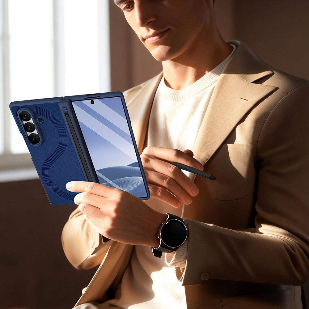 Compatible with Samsung Z Fold7/6 phone case, magnetic hinge, pen slot, includes pen, privacy screen protector, full-coverage protective case, cross-border e-commerce.