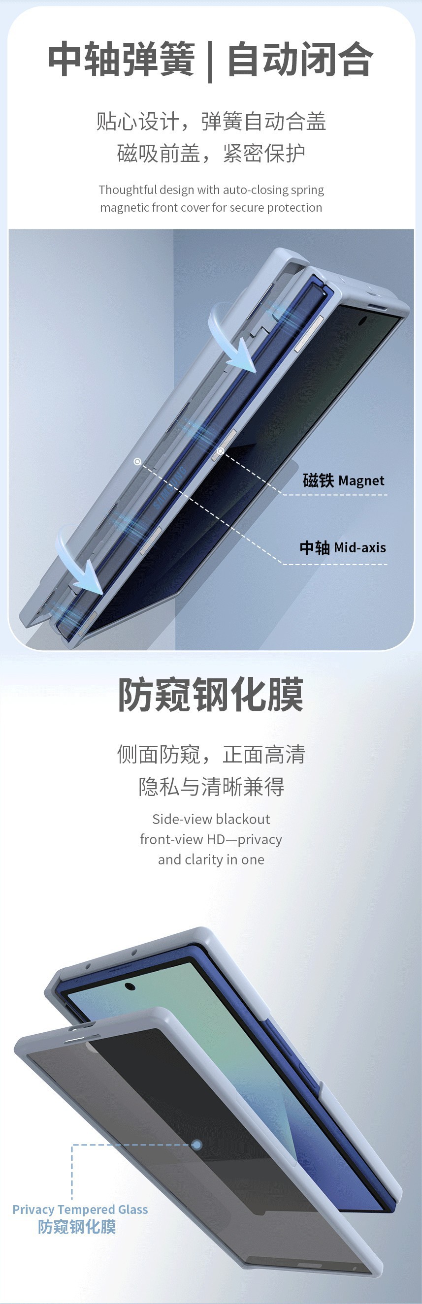 Compatible with Samsung Z Fold7/6 phone case, magnetic hinge, pen slot, includes pen, privacy screen protector, full-coverage protective case, cross-border e-commerce.