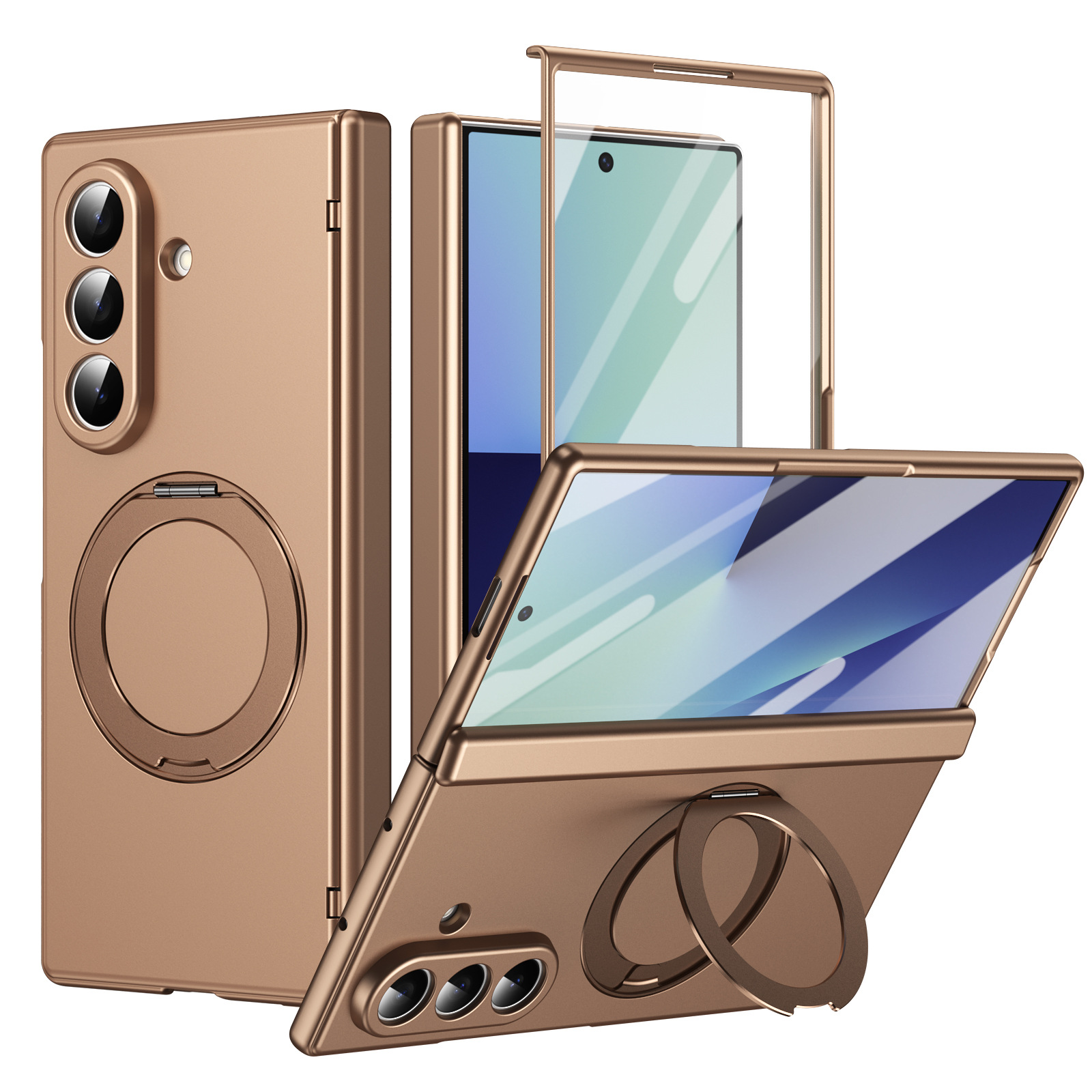 Compatible with Samsung Fold8/7 phone case, 6/5 wireless charging, magnetic swiveling stand, case film, hinge, full-coverage protective case.