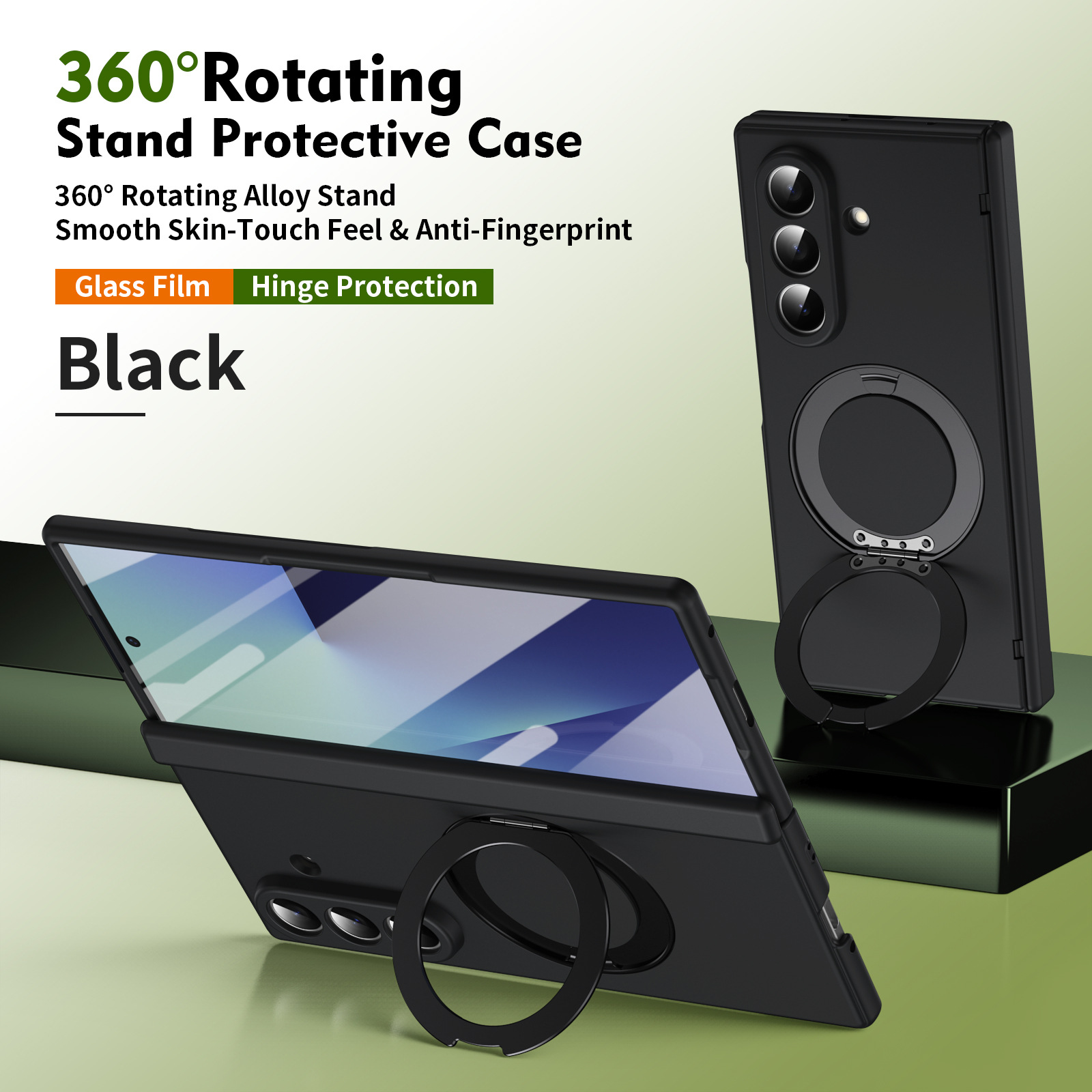 Compatible with Samsung Fold8/7 phone case, 6/5 wireless charging, magnetic swiveling stand, case film, hinge, full-coverage protective case.