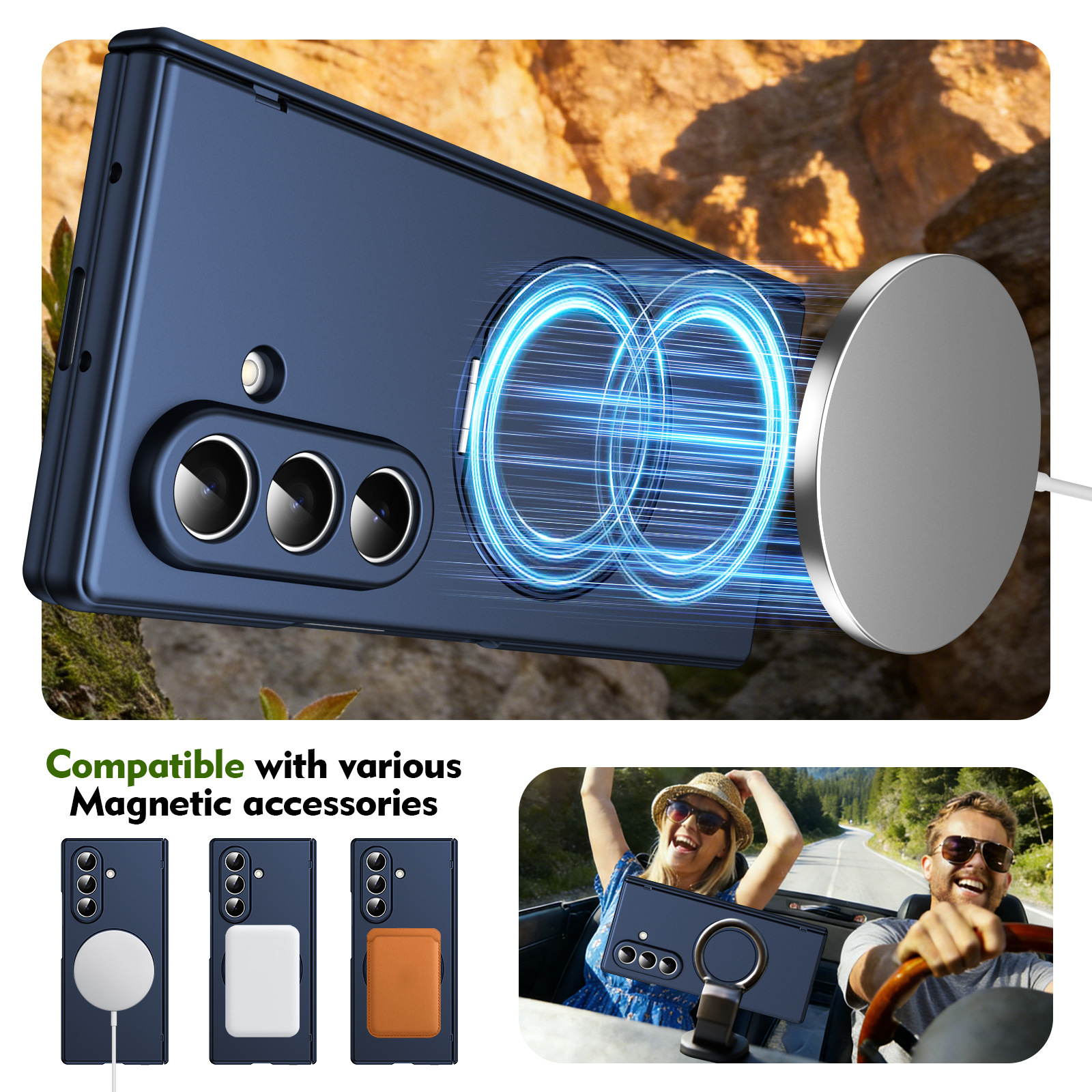 Compatible with Samsung Fold8/7 phone case, 6/5 wireless charging, magnetic swiveling stand, case film, hinge, full-coverage protective case.