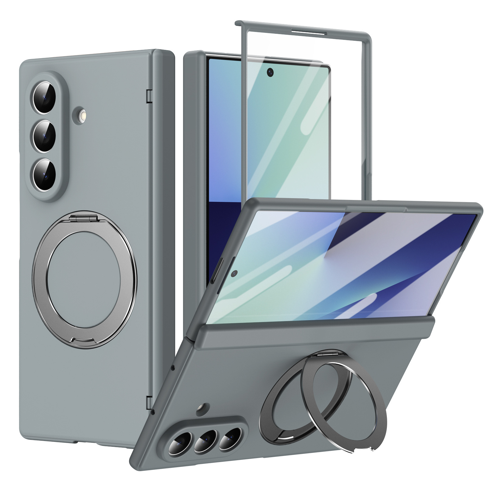 Compatible with Samsung Fold8/7 phone case, 6/5 wireless charging, magnetic swiveling stand, case film, hinge, full-coverage protective case.