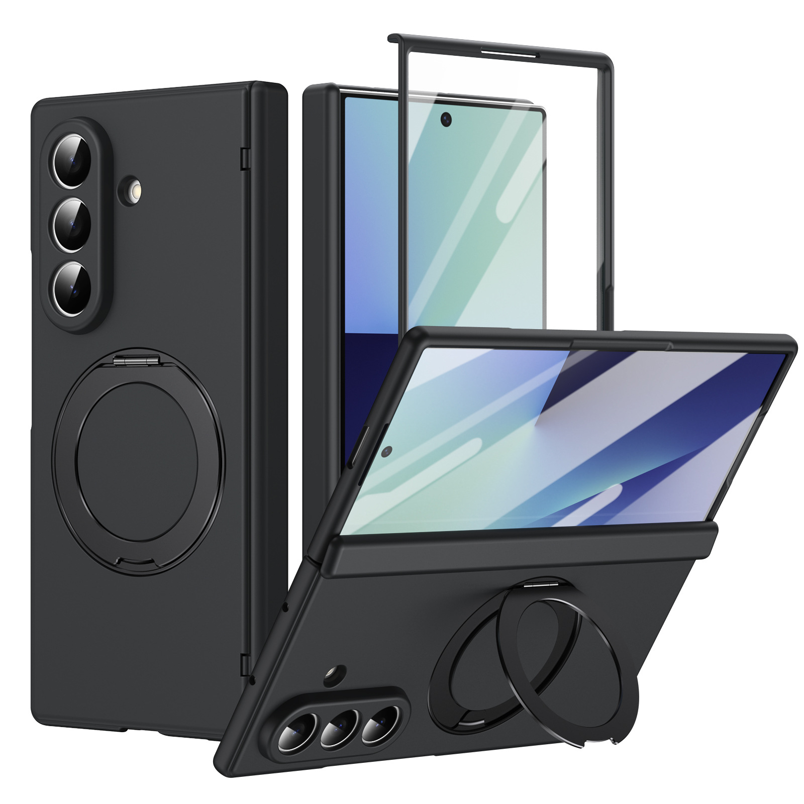 Compatible with Samsung Fold8/7 phone case, 6/5 wireless charging, magnetic swiveling stand, case film, hinge, full-coverage protective case.