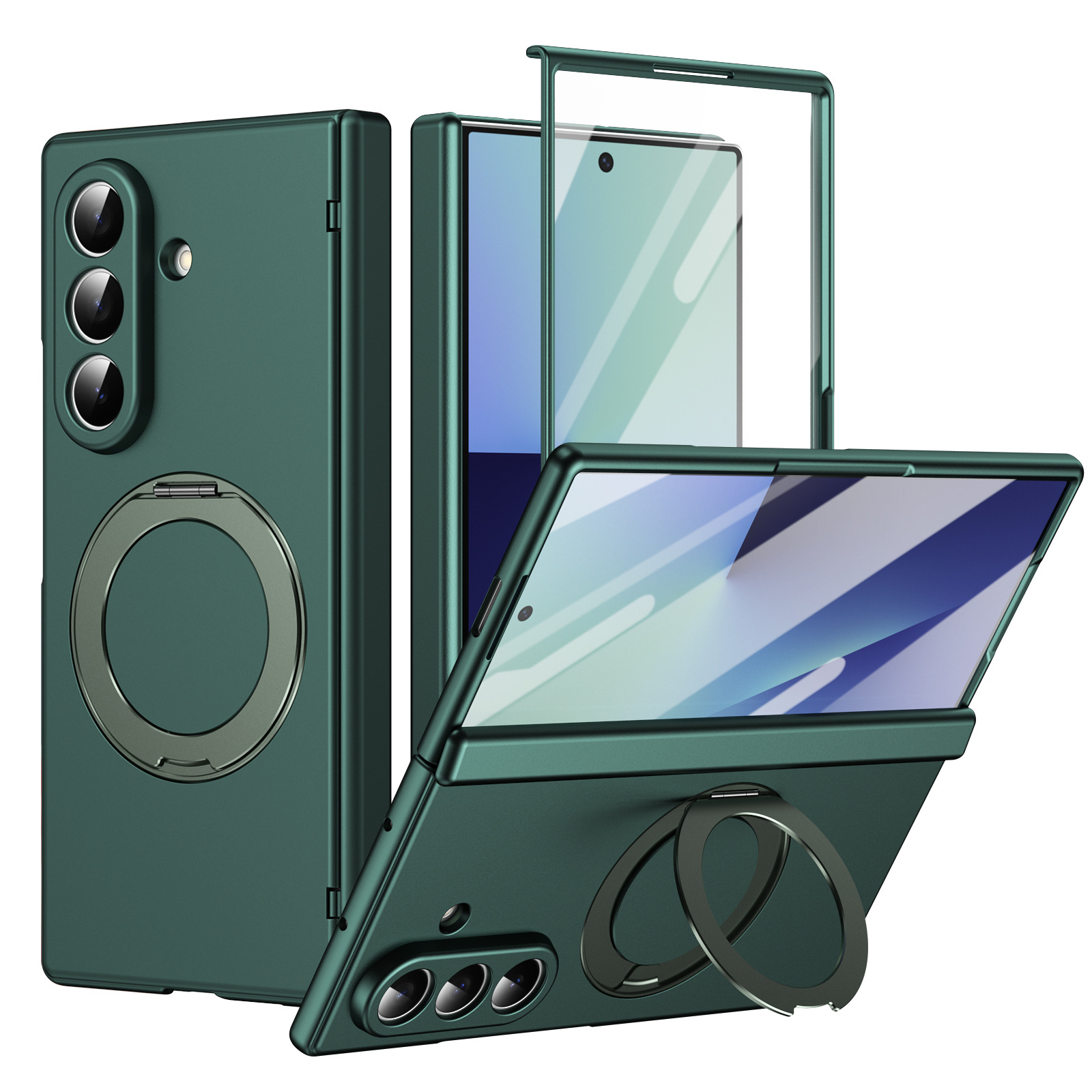 Compatible with Samsung Fold8/7 phone case, 6/5 wireless charging, magnetic swiveling stand, case film, hinge, full-coverage protective case.