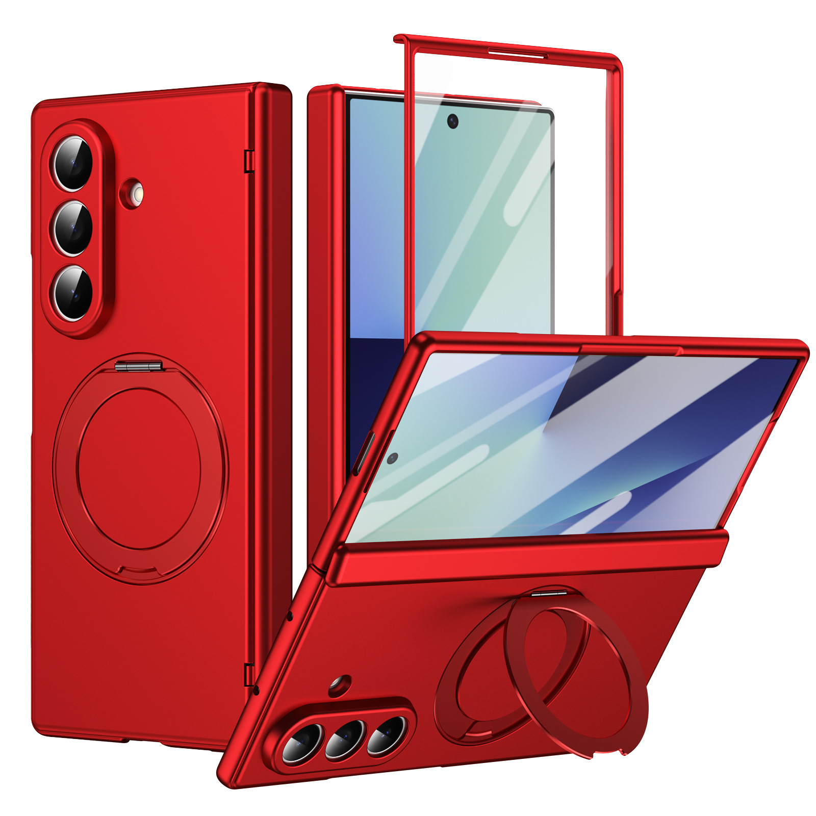 Compatible with Samsung Fold8/7 phone case, 6/5 wireless charging, magnetic swiveling stand, case film, hinge, full-coverage protective case.