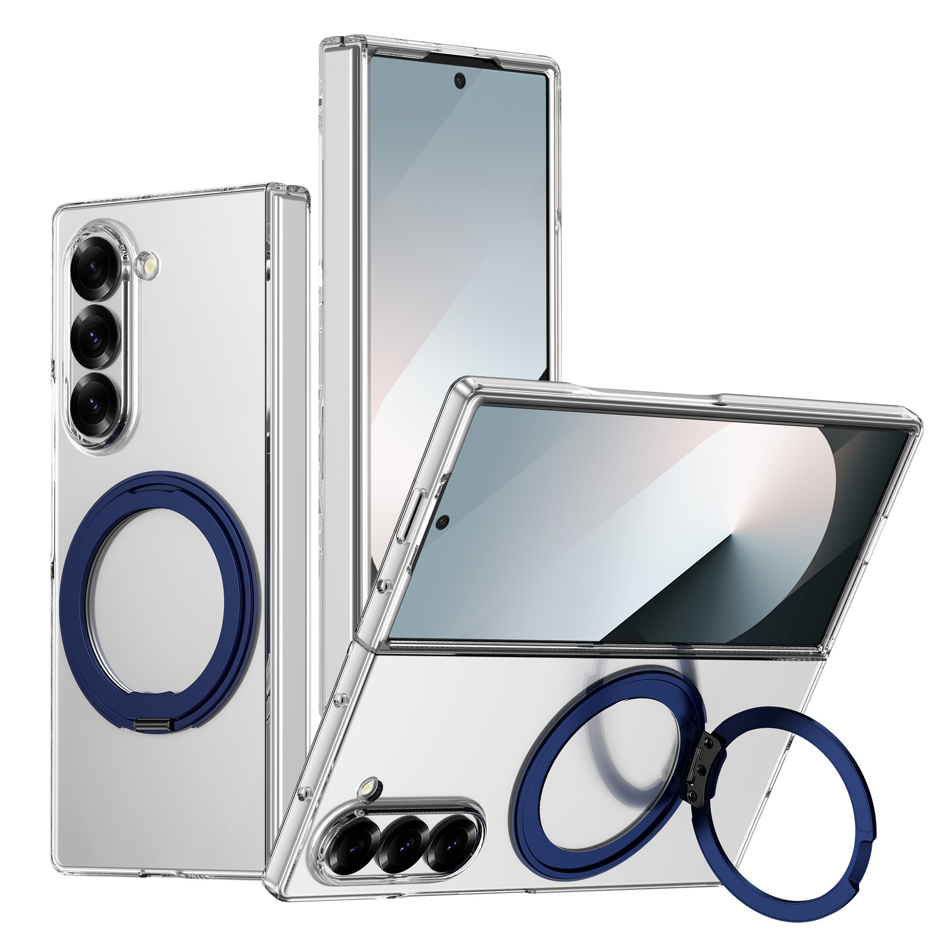 Compatible with Samsung Z Fold 8/7 transparent phone case 6/5/4 magnetic rotating ring holder drop protection case