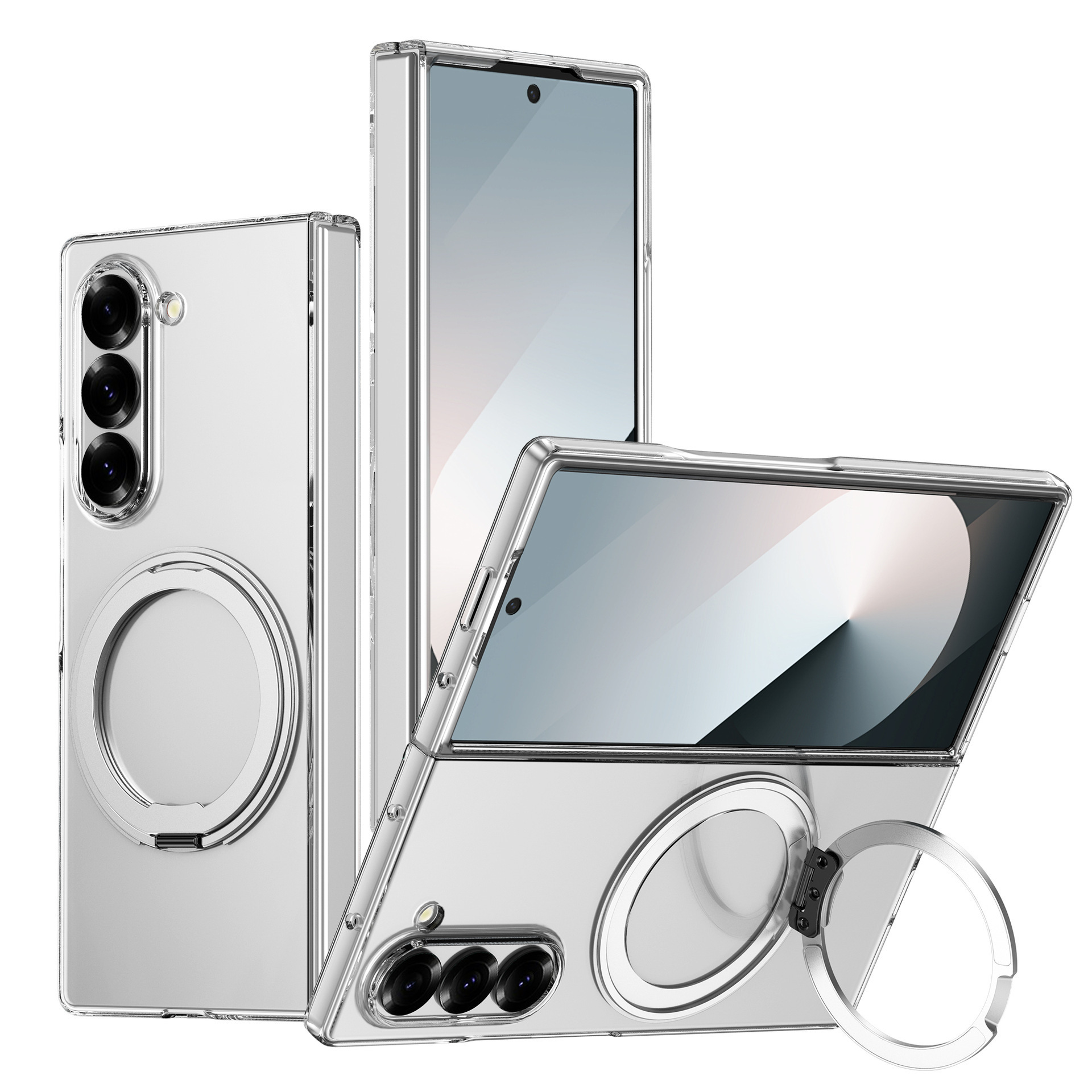 Compatible with Samsung Z Fold 8/7 transparent phone case 6/5/4 magnetic rotating ring holder drop protection case