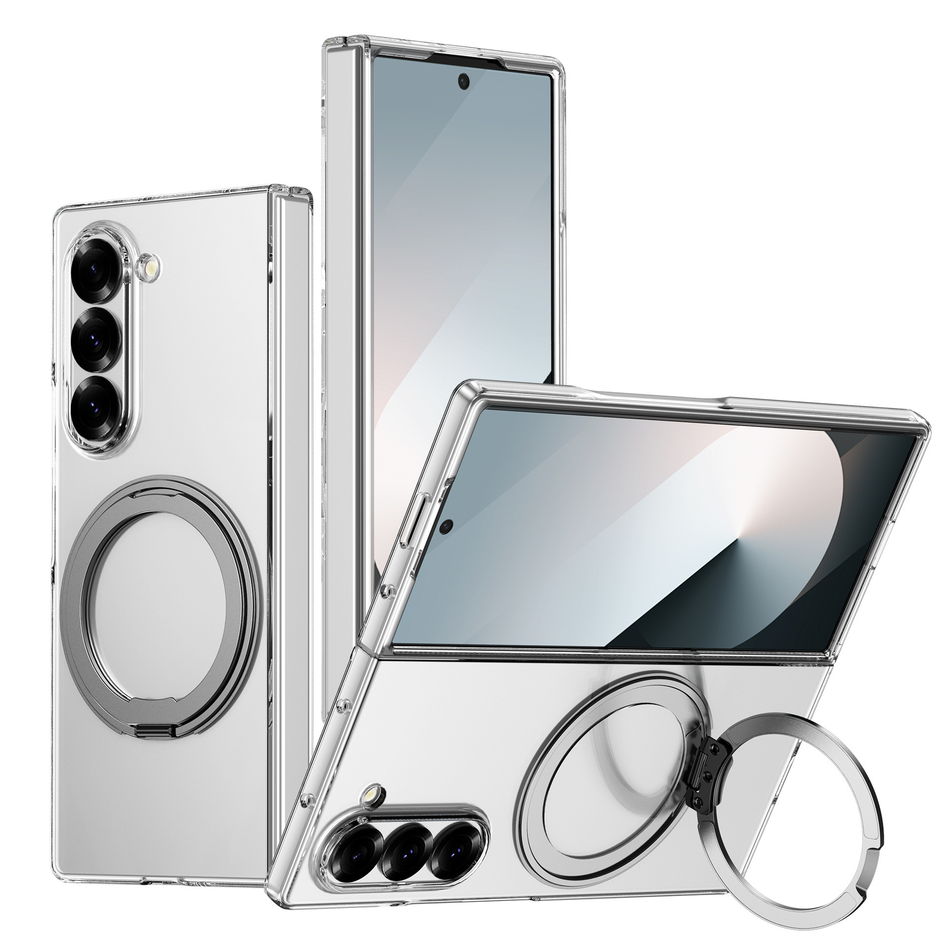 Compatible with Samsung Z Fold 8/7 transparent phone case 6/5/4 magnetic rotating ring holder drop protection case