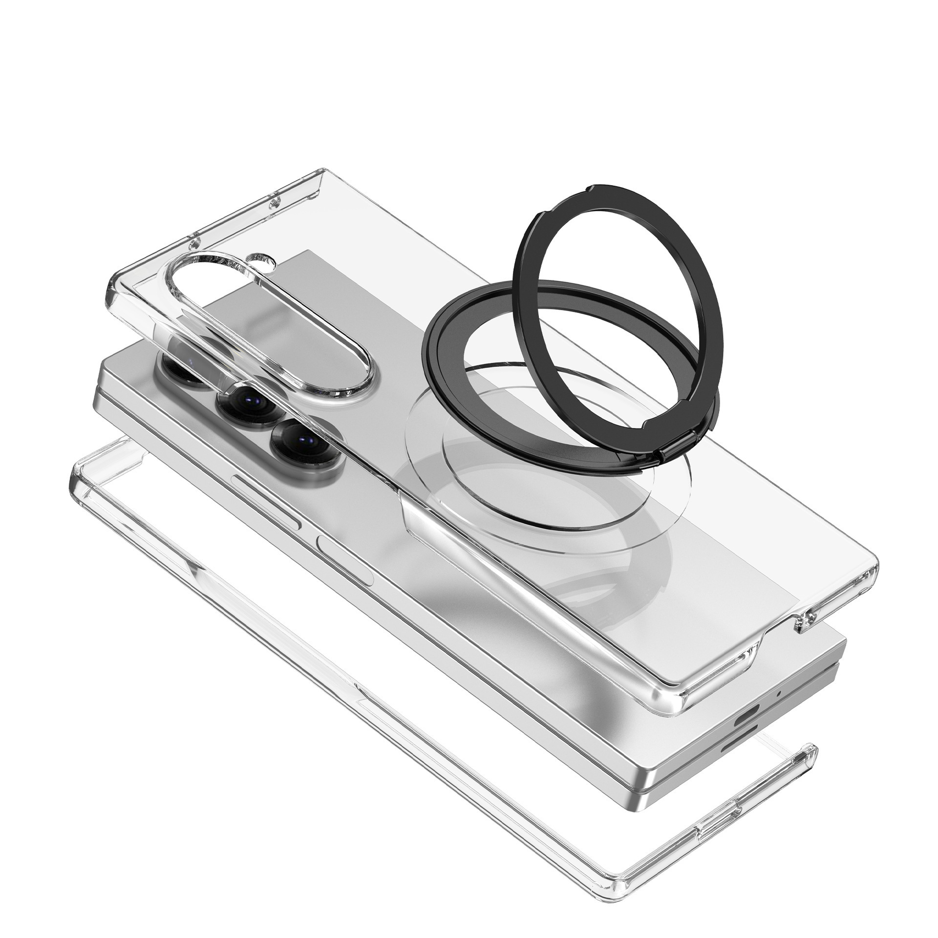 Compatible with Samsung Z Fold 8/7 transparent phone case 6/5/4 magnetic rotating ring holder drop protection case