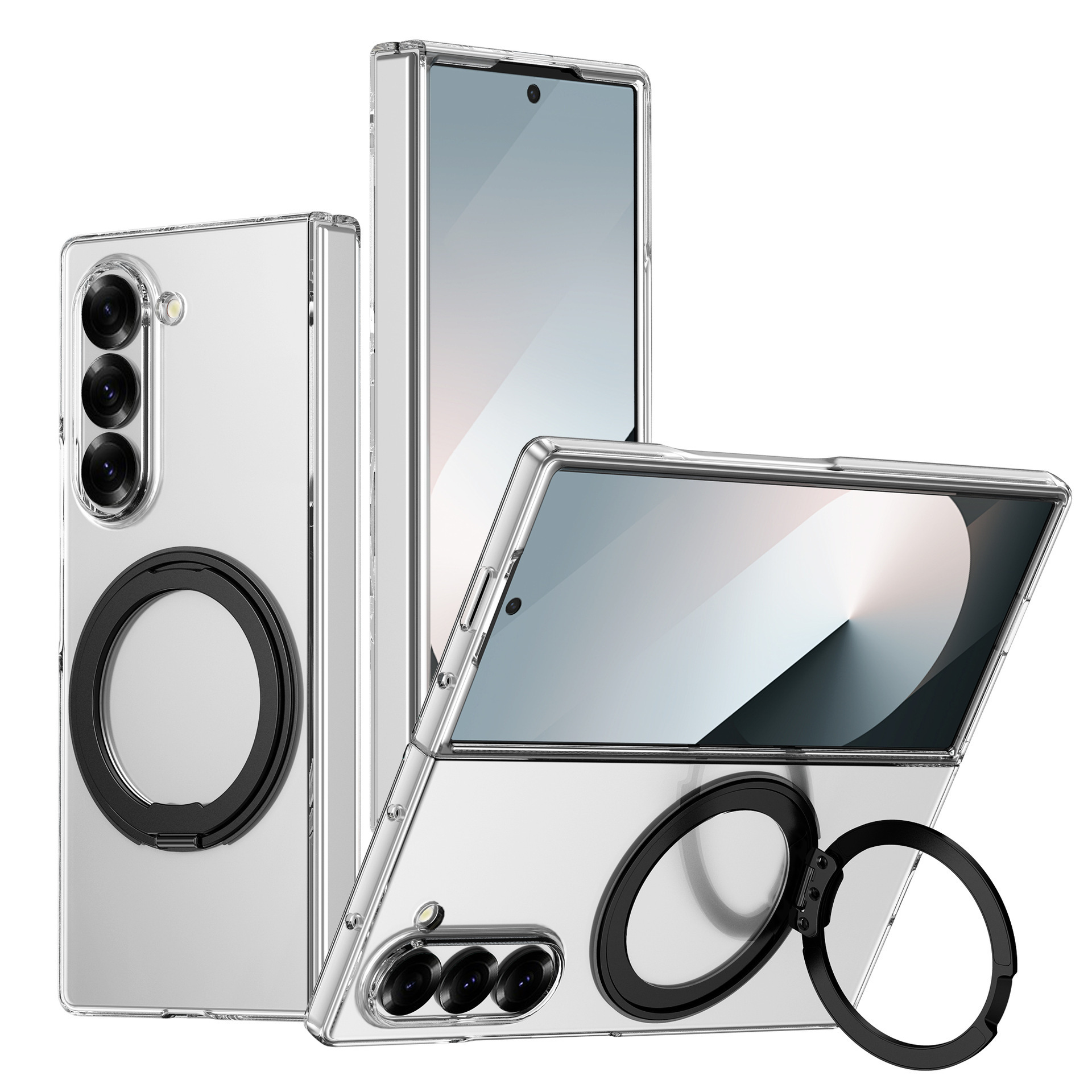 Compatible with Samsung Z Fold 8/7 transparent phone case 6/5/4 magnetic rotating ring holder drop protection case