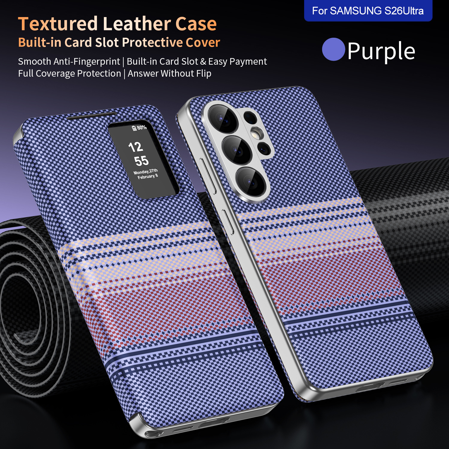 Compatible with Samsung S26 Ultra phone case A57, Smart Window S25P, SIM card slot S24U, vegan leather flip case A36