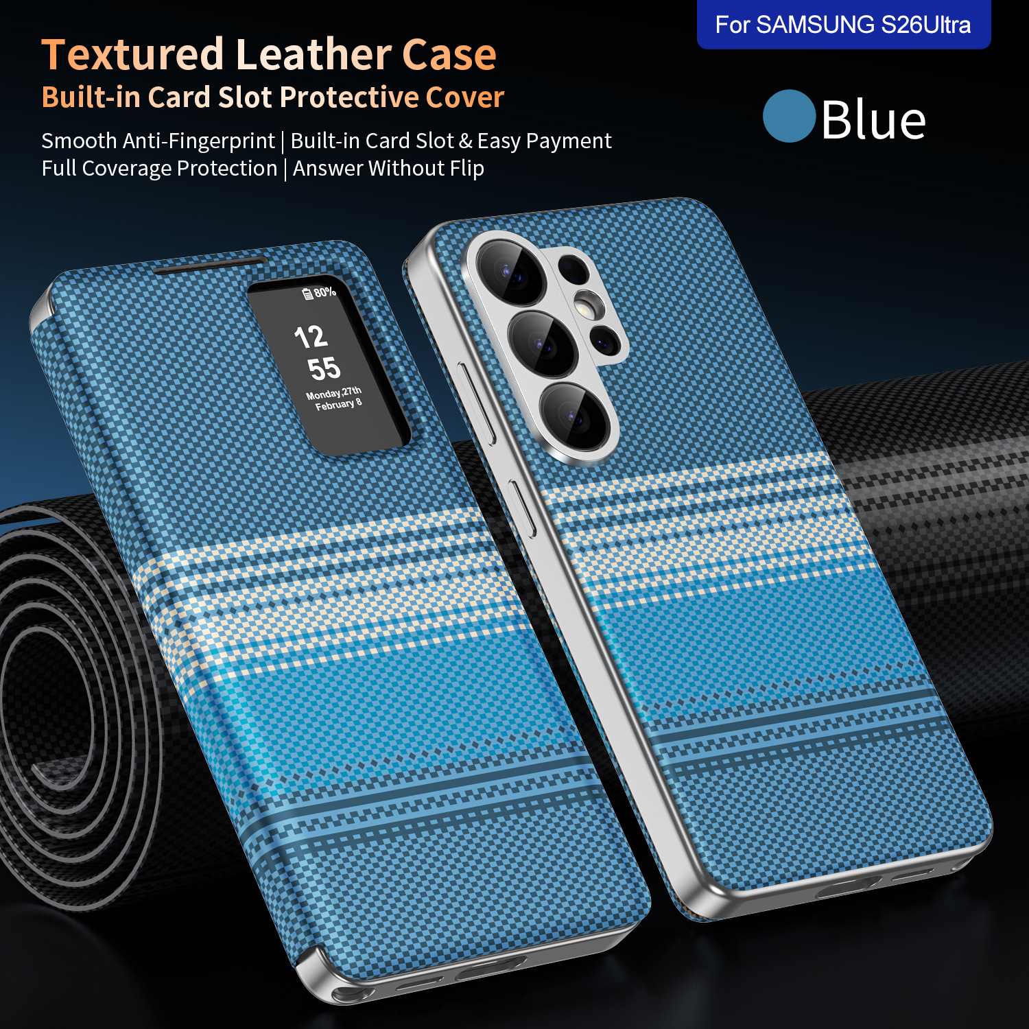 Compatible with Samsung S26 Ultra phone case A57, Smart Window S25P, SIM card slot S24U, vegan leather flip case A36