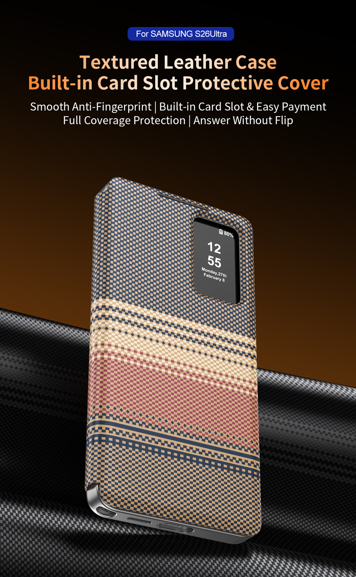Compatible with Samsung S26 Ultra phone case A57, Smart Window S25P, SIM card slot S24U, vegan leather flip case A36
