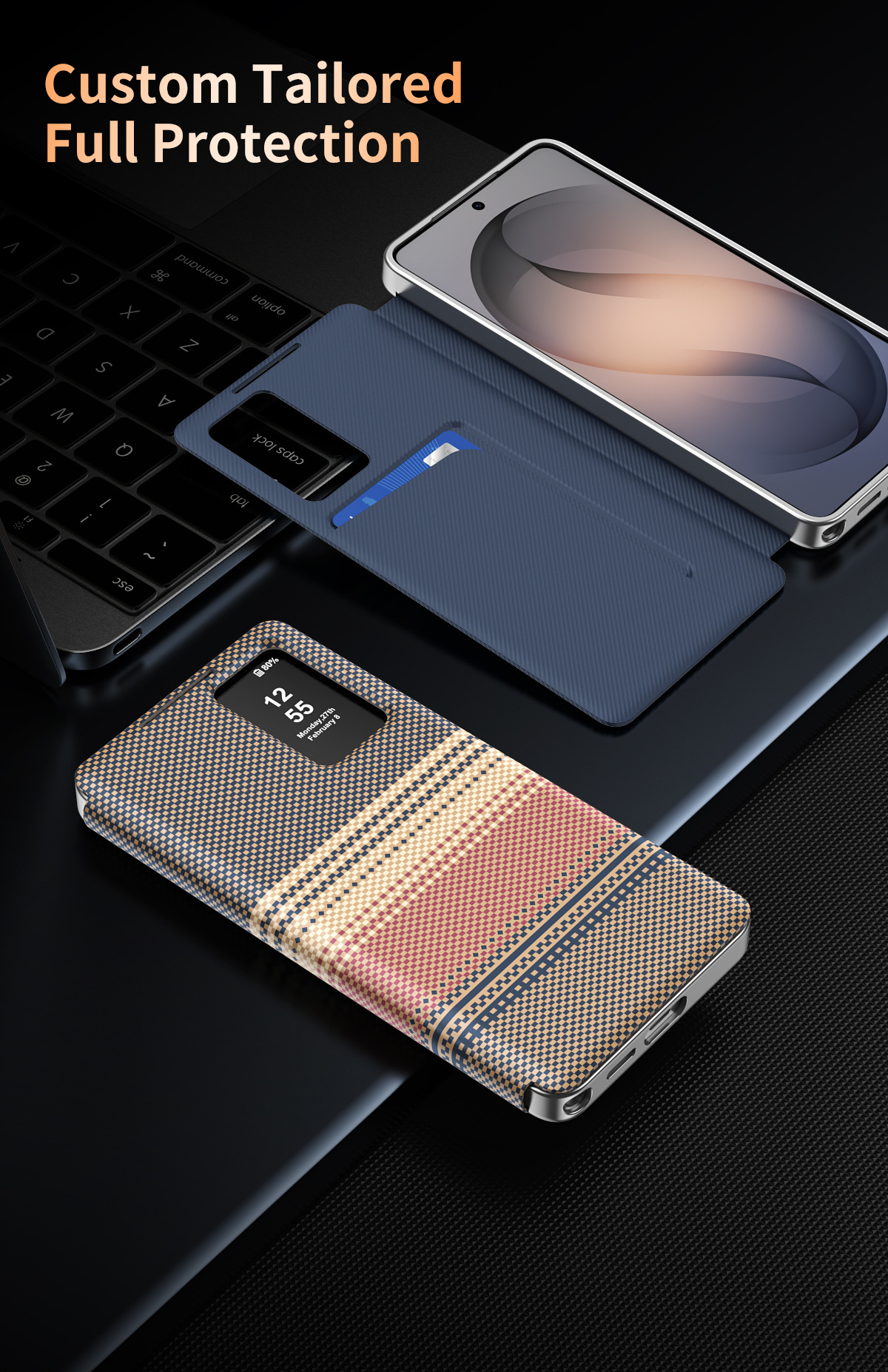 Compatible with Samsung S26 Ultra phone case A57, Smart Window S25P, SIM card slot S24U, vegan leather flip case A36