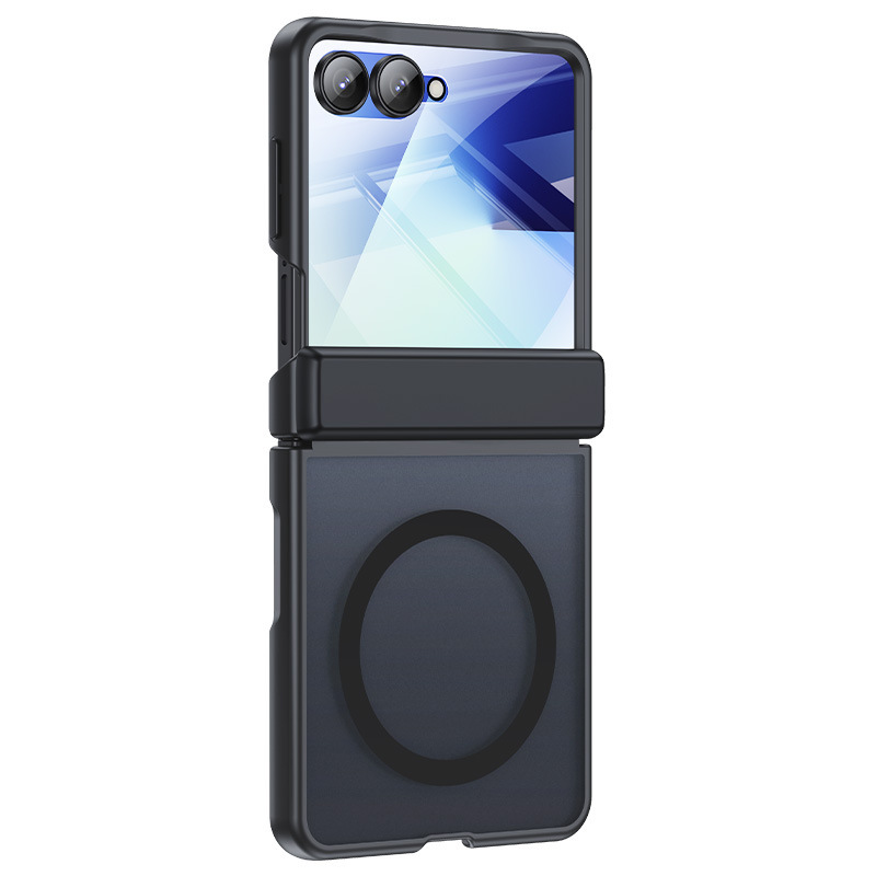 Compatible with Samsung ZFlip7 phone case, wireless charging, magnetic, frosted, semi-transparent, privacy screen protector, full-coverage protective case.