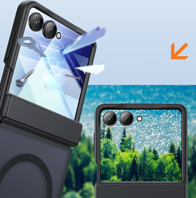 Compatible with Samsung ZFlip7 phone case, wireless charging, magnetic, frosted, semi-transparent, privacy screen protector, full-coverage protective case.