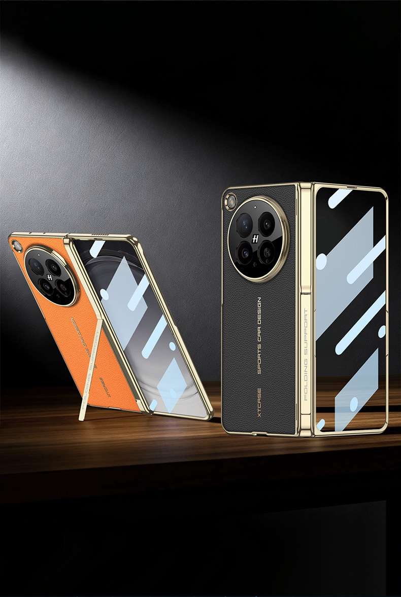 Compatible with OPPO Find N6 phone case, vegan leather, electroplated side stand, wireless charging, magnetic hinge, protective film.