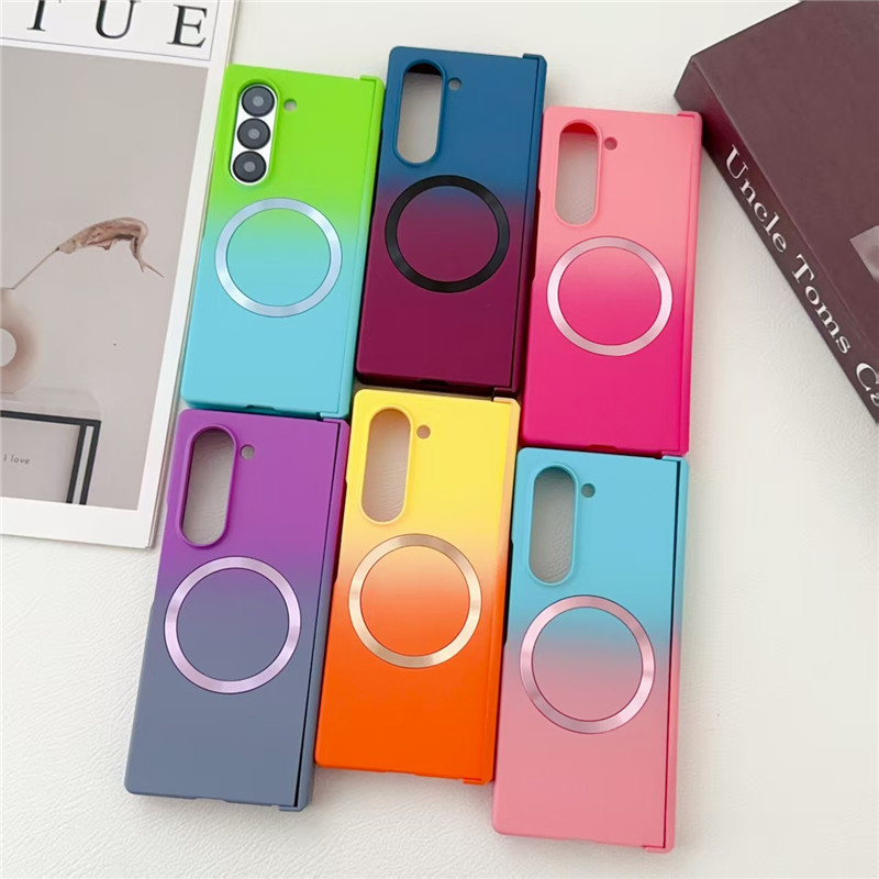 Compatible with Samsung ZFold8/7 phone case, 6/5 wireless charging, magnetic gradient color-blocking Flip7 foldable screen protective case