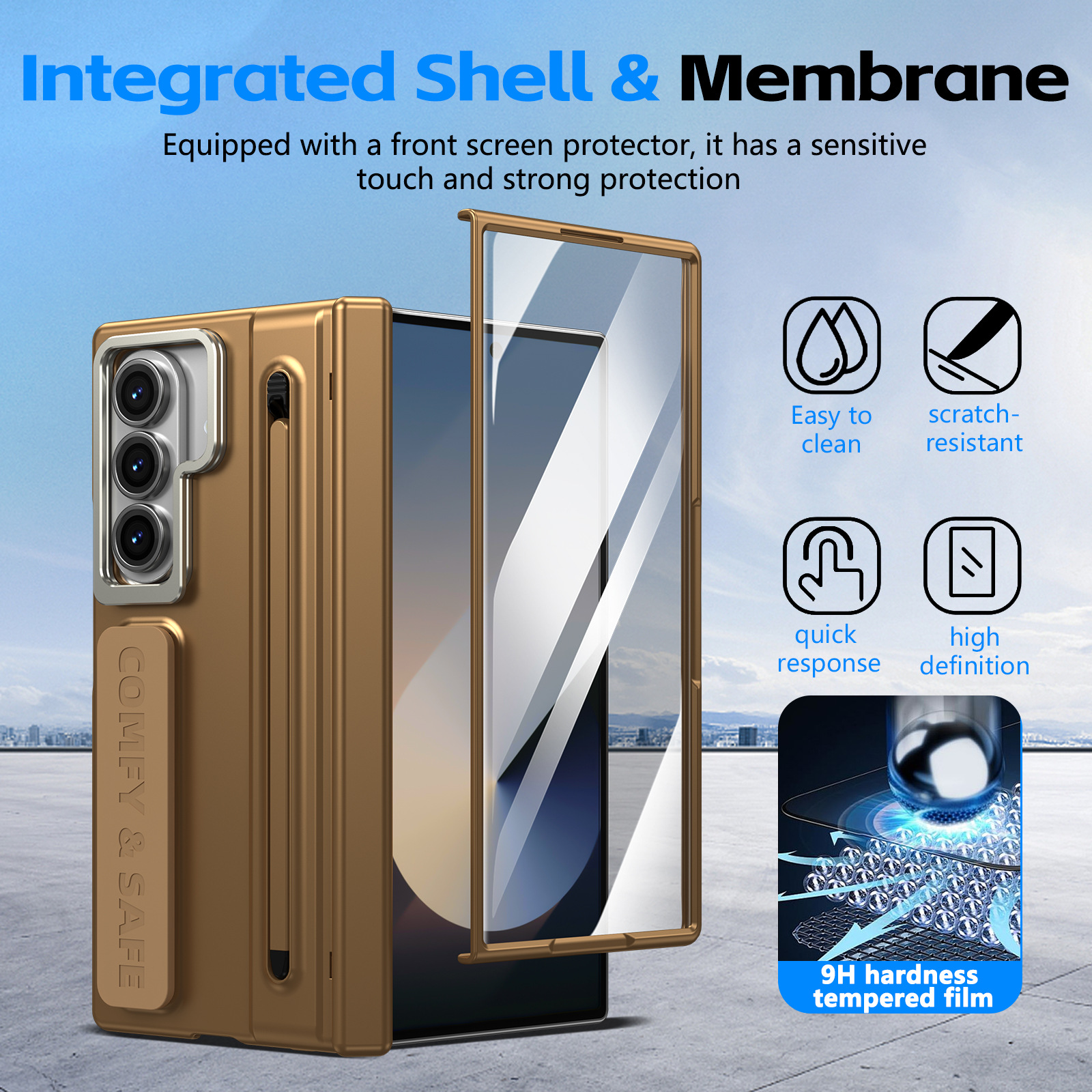 Compatible with Samsung Z Fold8/7/6 phone case, lens holder, 5/4/3 inches, pen wrist strap, full-coverage protective case.