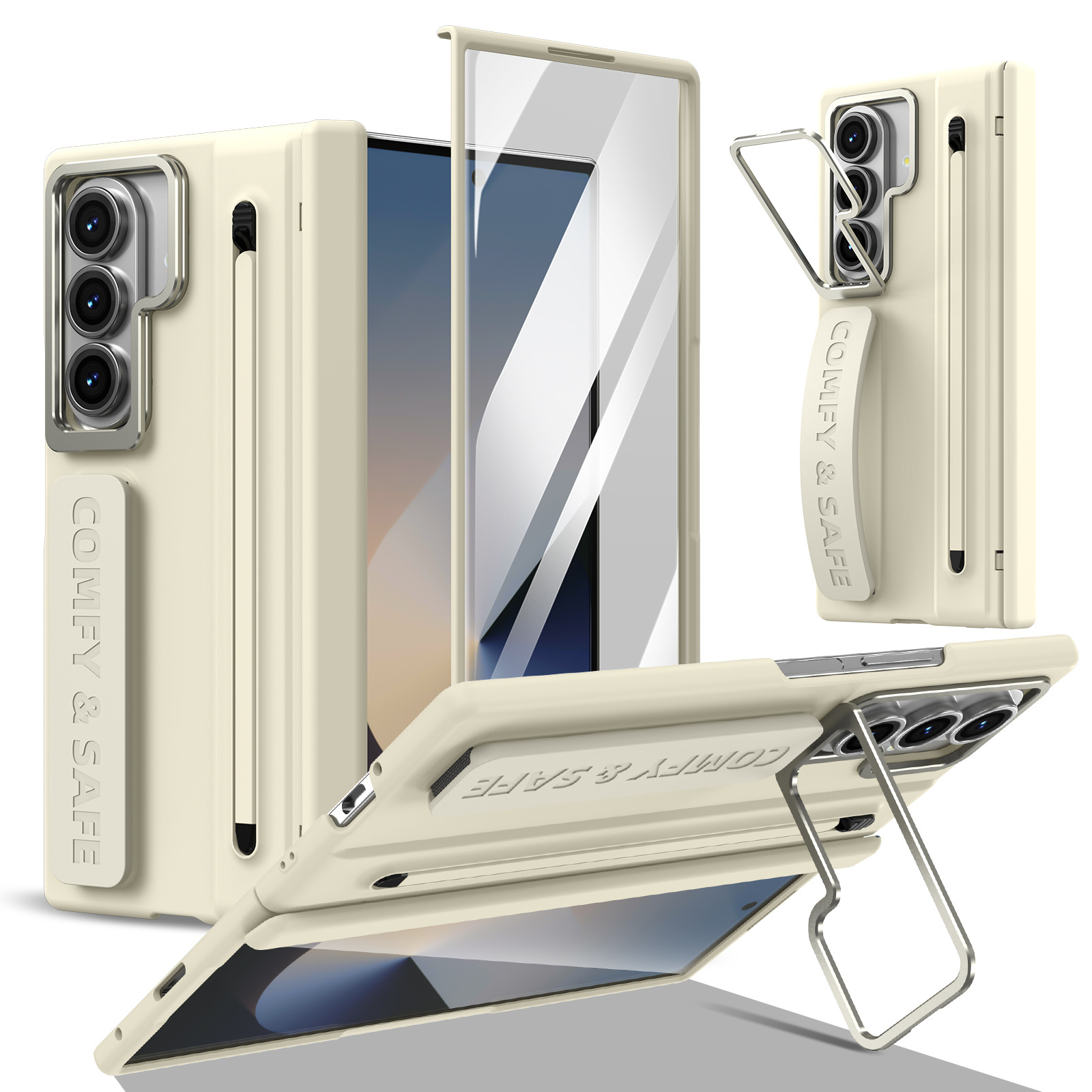 Compatible with Samsung Z Fold8/7/6 phone case, lens holder, 5/4/3 inches, pen wrist strap, full-coverage protective case.