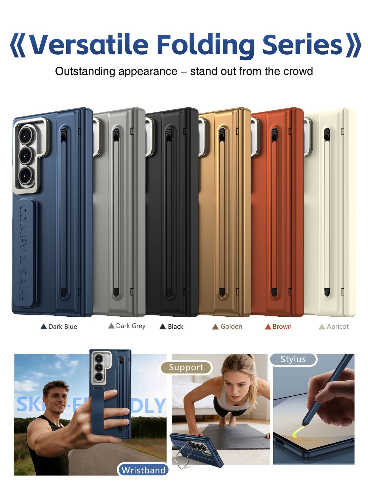 Compatible with Samsung Z Fold8/7/6 phone case, lens holder, 5/4/3 inches, pen wrist strap, full-coverage protective case.