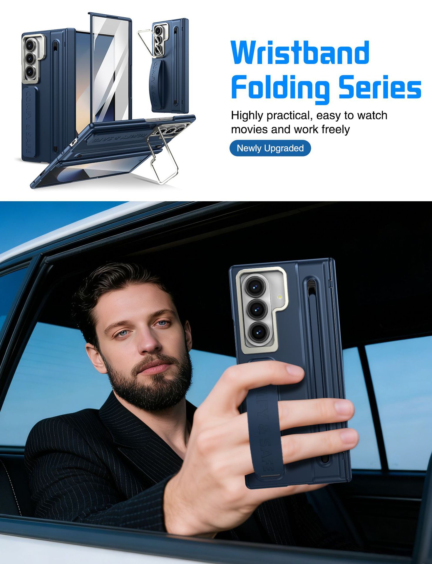 Compatible with Samsung Z Fold8/7/6 phone case, lens holder, 5/4/3 inches, pen wrist strap, full-coverage protective case.