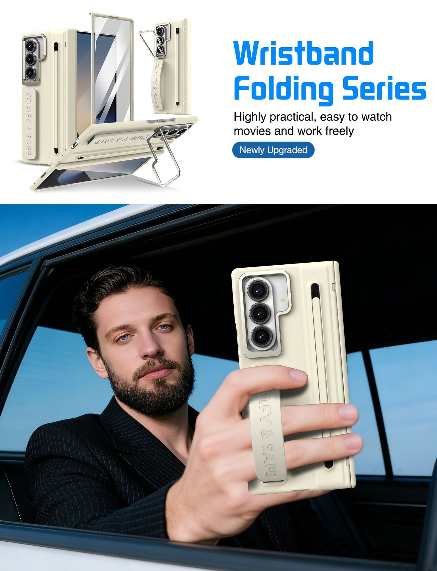 Compatible with Samsung Z Fold8/7/6 phone case, lens holder, 5/4/3 inches, pen wrist strap, full-coverage protective case.