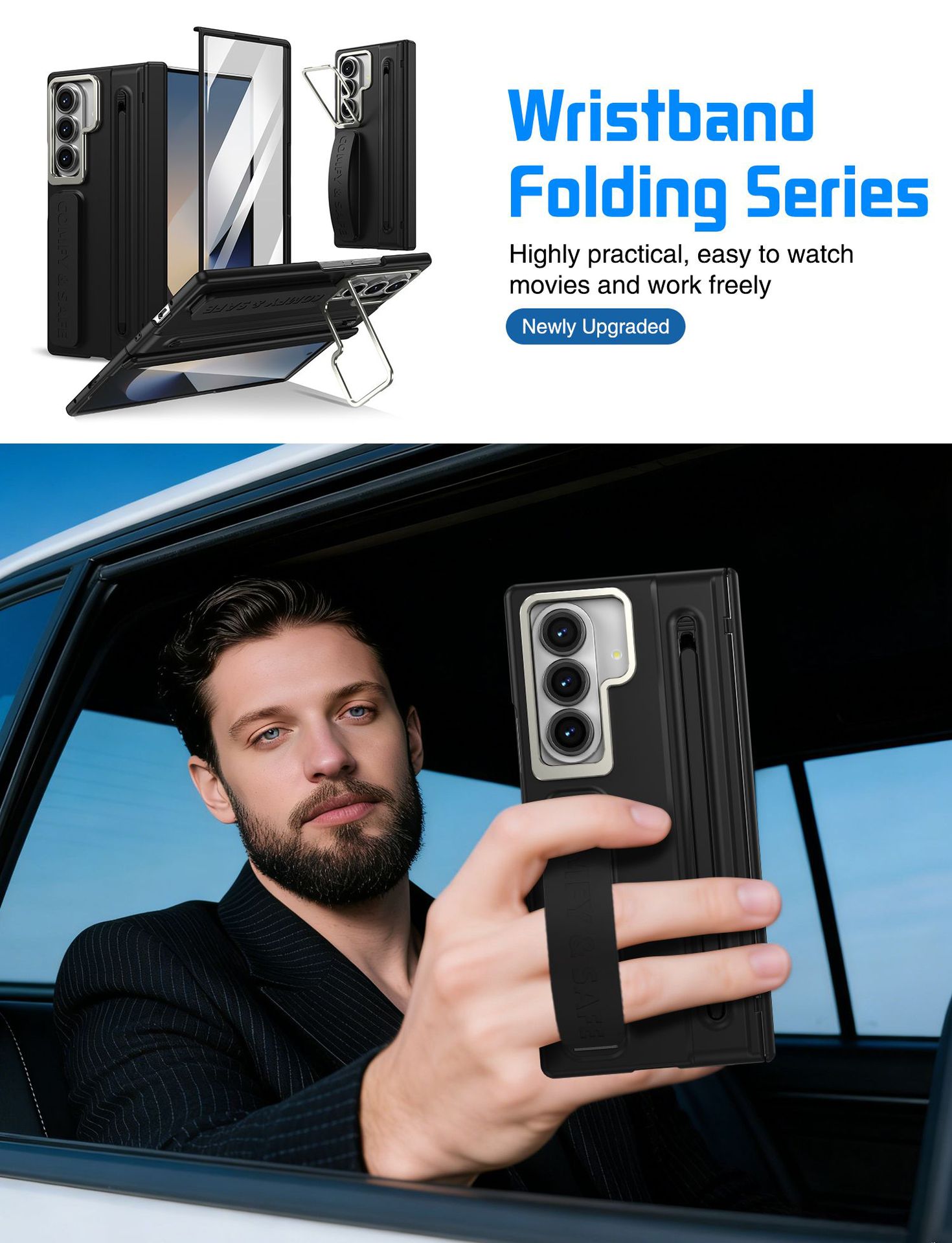 Compatible with Samsung Z Fold8/7/6 phone case, lens holder, 5/4/3 inches, pen wrist strap, full-coverage protective case.