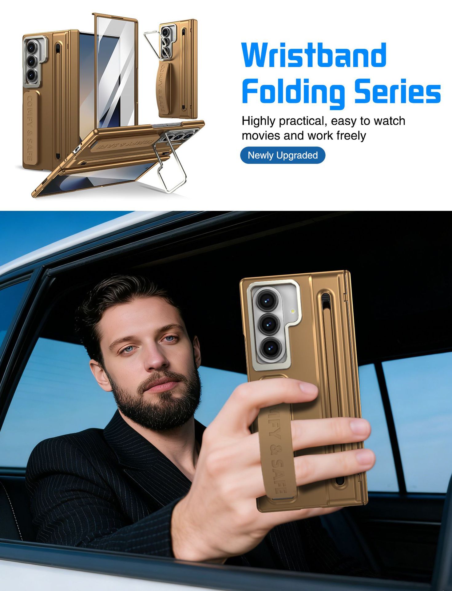 Compatible with Samsung Z Fold8/7/6 phone case, lens holder, 5/4/3 inches, pen wrist strap, full-coverage protective case.