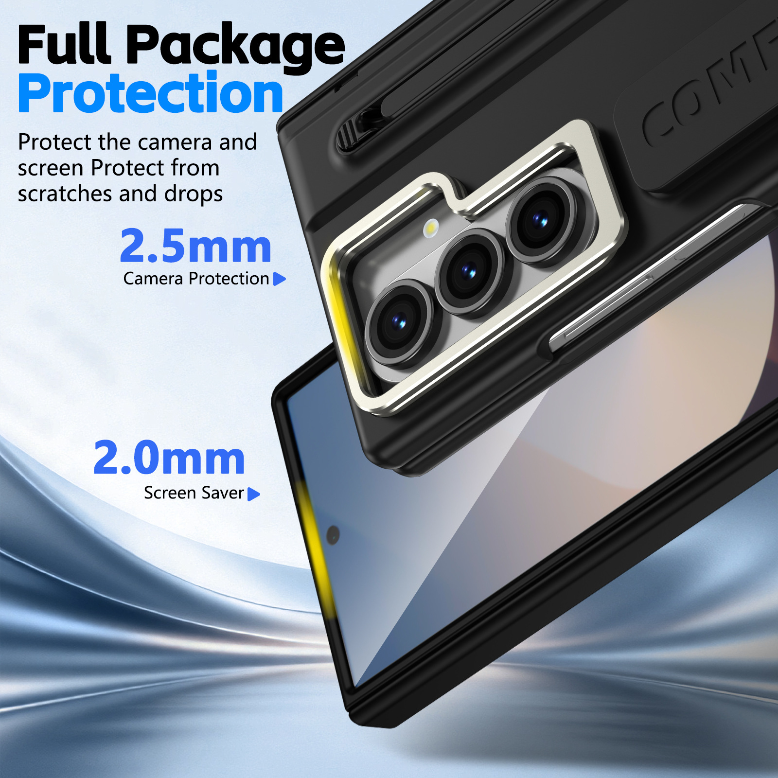Compatible with Samsung Z Fold8/7/6 phone case, lens holder, 5/4/3 inches, pen wrist strap, full-coverage protective case.