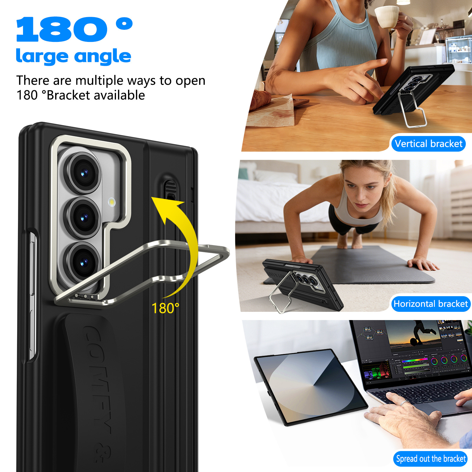 Compatible with Samsung Z Fold8/7/6 phone case, lens holder, 5/4/3 inches, pen wrist strap, full-coverage protective case.