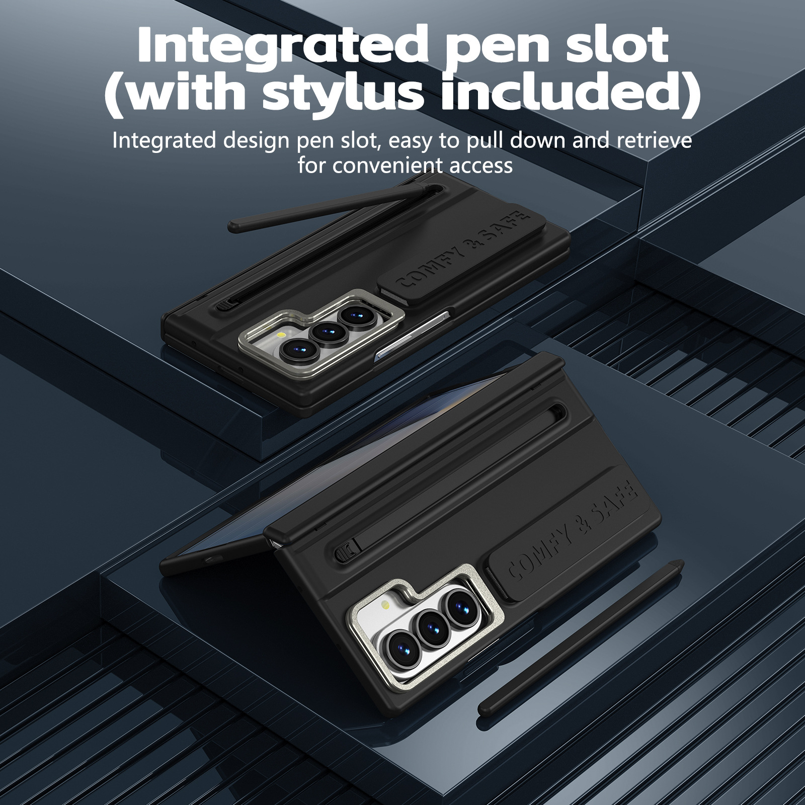 Compatible with Samsung Z Fold8/7/6 phone case, lens holder, 5/4/3 inches, pen wrist strap, full-coverage protective case.
