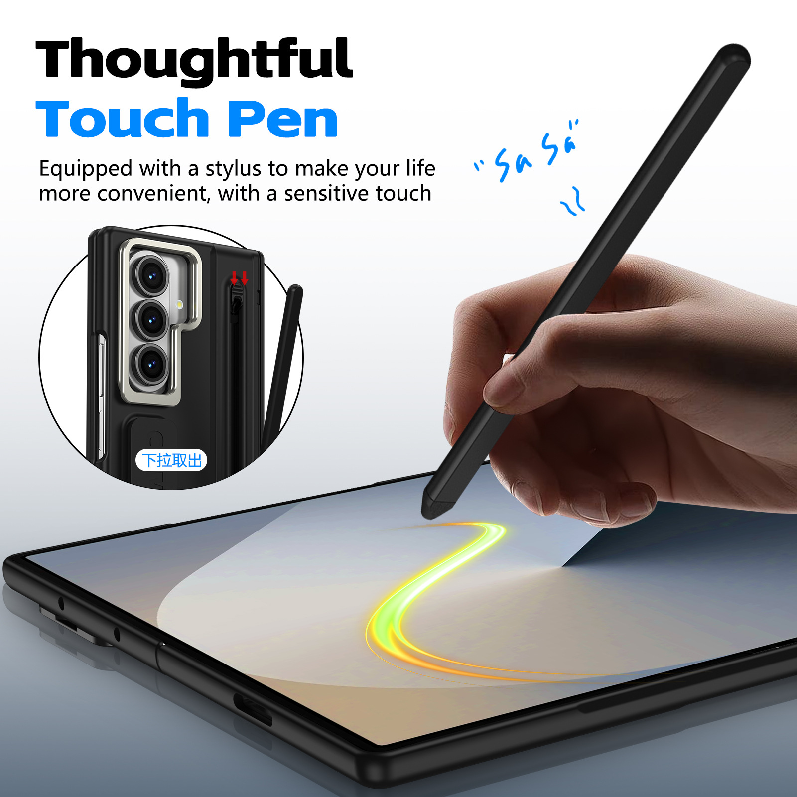 Compatible with Samsung Z Fold8/7/6 phone case, lens holder, 5/4/3 inches, pen wrist strap, full-coverage protective case.