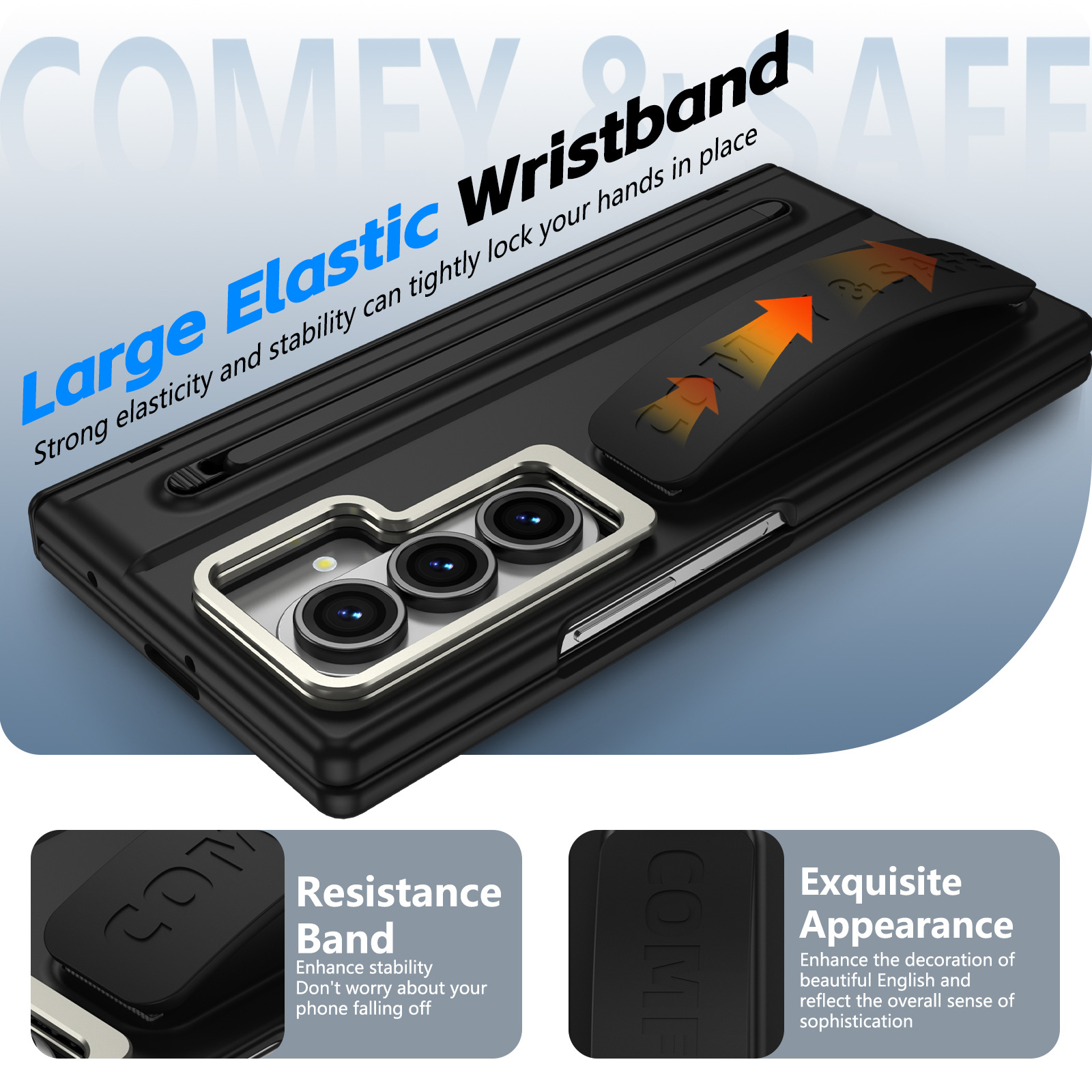 Compatible with Samsung Z Fold8/7/6 phone case, lens holder, 5/4/3 inches, pen wrist strap, full-coverage protective case.