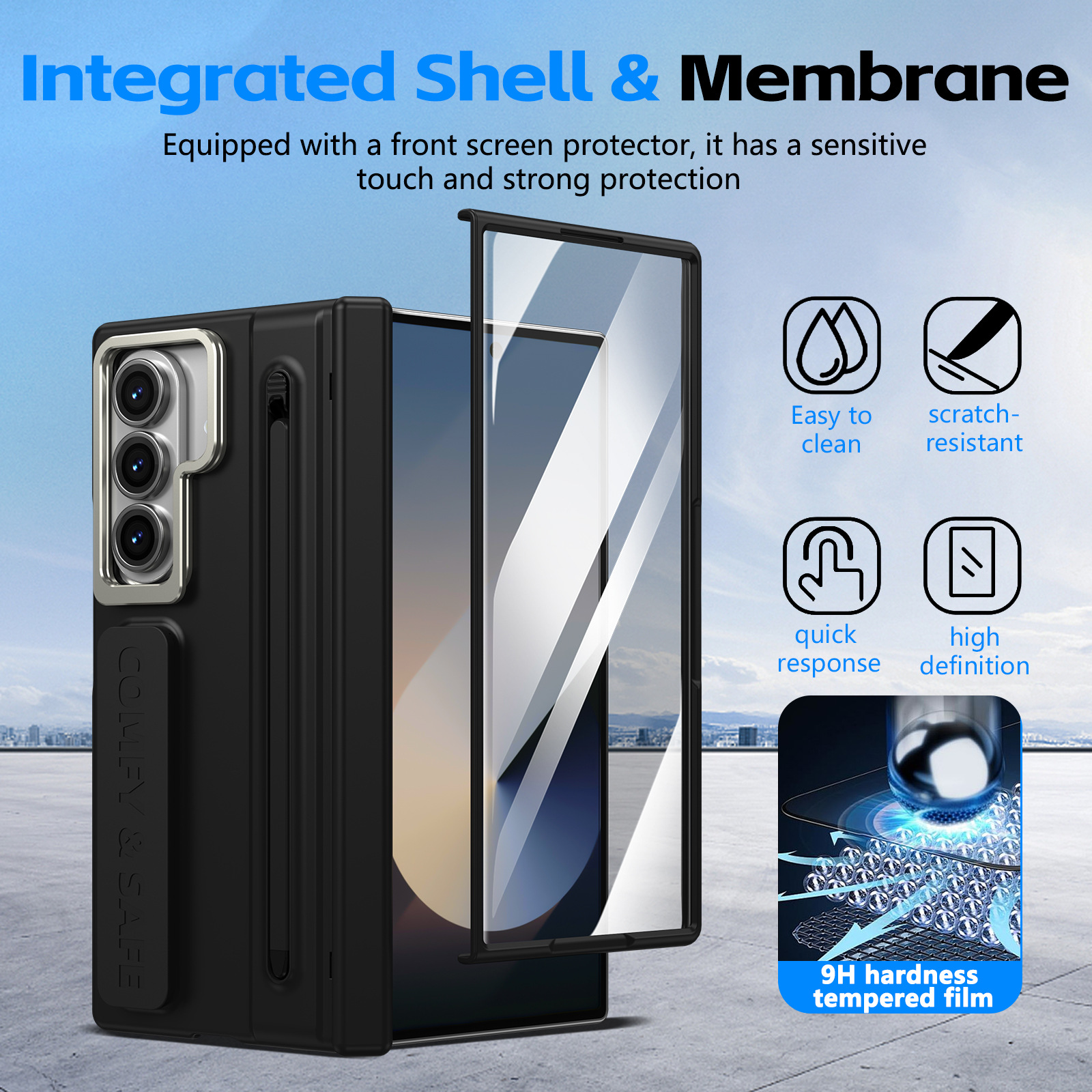 Compatible with Samsung Z Fold8/7/6 phone case, lens holder, 5/4/3 inches, pen wrist strap, full-coverage protective case.
