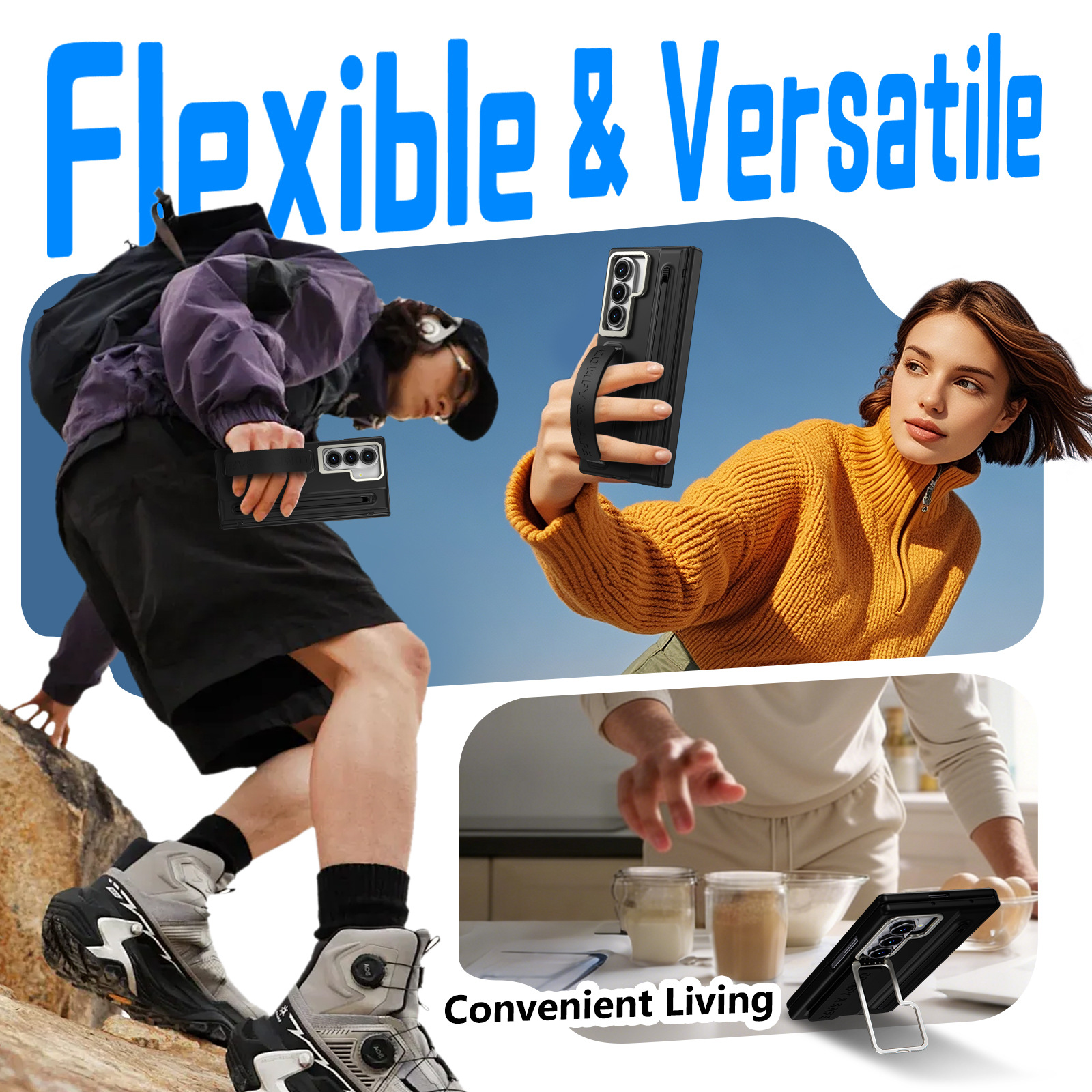 Compatible with Samsung Z Fold8/7/6 phone case, lens holder, 5/4/3 inches, pen wrist strap, full-coverage protective case.