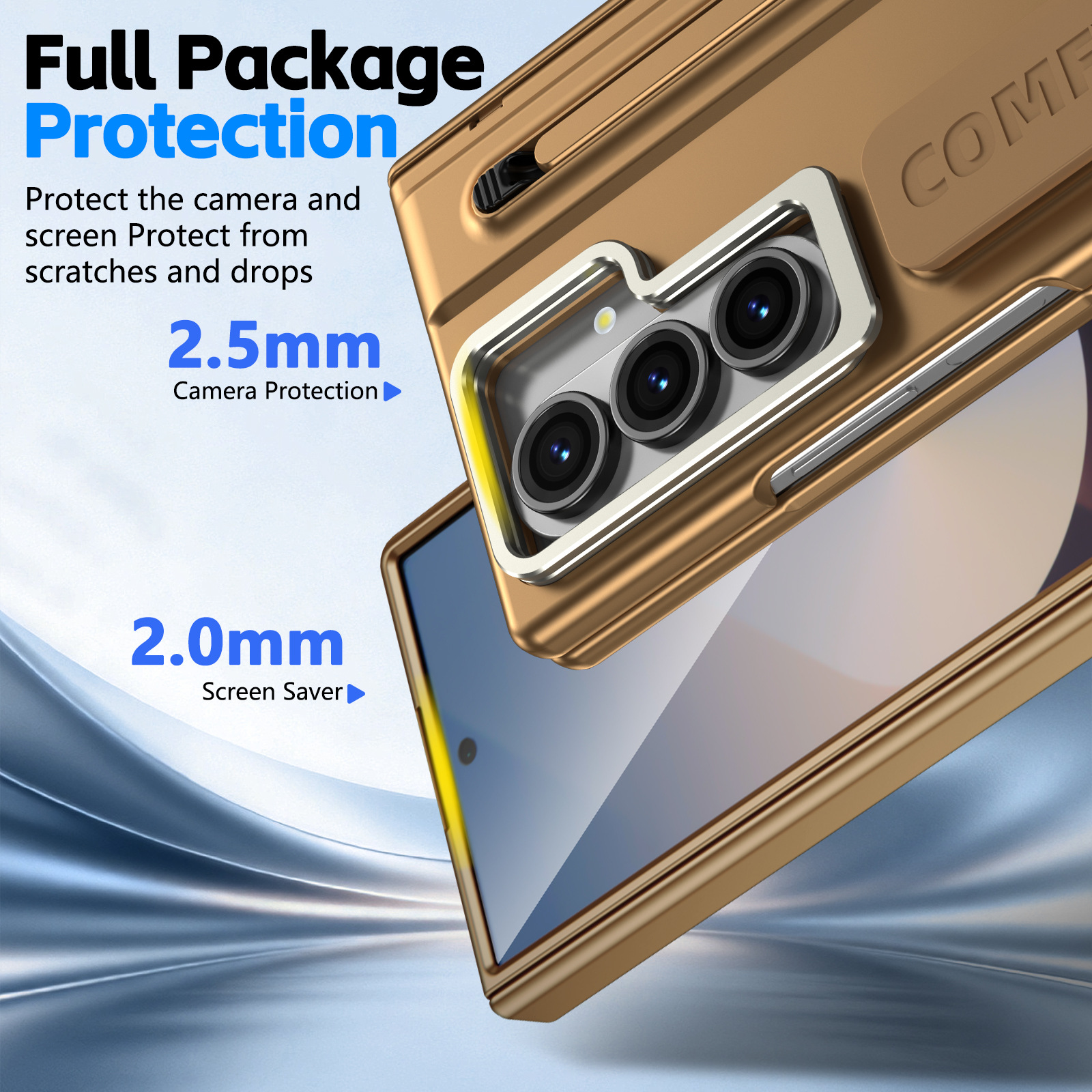 Compatible with Samsung Z Fold8/7/6 phone case, lens holder, 5/4/3 inches, pen wrist strap, full-coverage protective case.