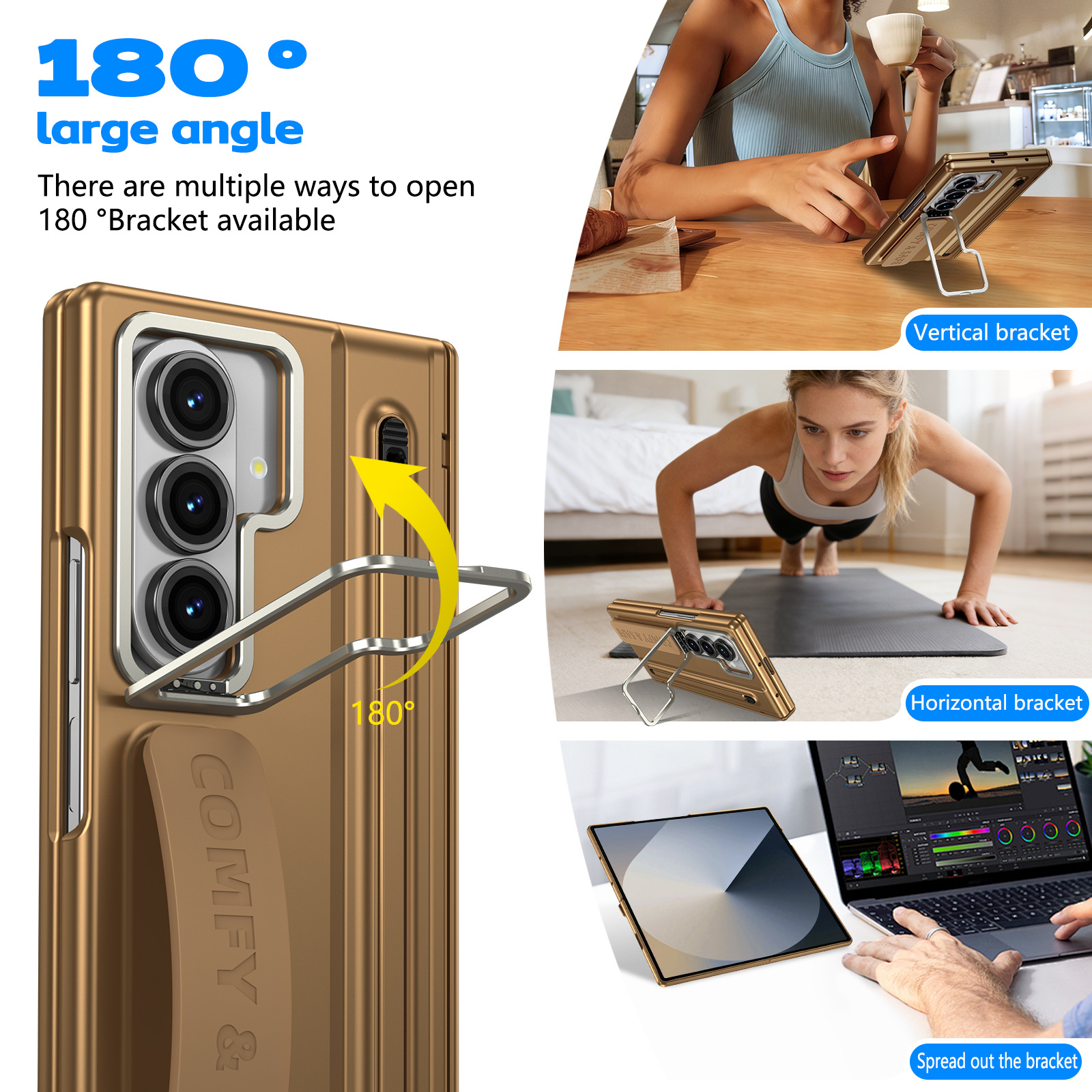 Compatible with Samsung Z Fold8/7/6 phone case, lens holder, 5/4/3 inches, pen wrist strap, full-coverage protective case.