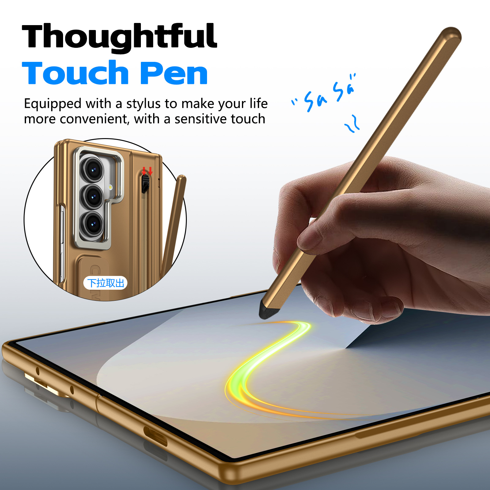 Compatible with Samsung Z Fold8/7/6 phone case, lens holder, 5/4/3 inches, pen wrist strap, full-coverage protective case.
