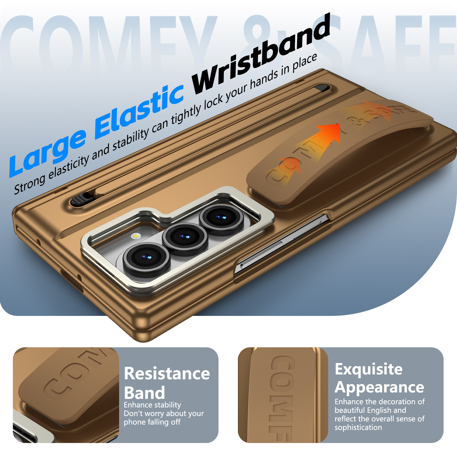 Compatible with Samsung Z Fold8/7/6 phone case, lens holder, 5/4/3 inches, pen wrist strap, full-coverage protective case.