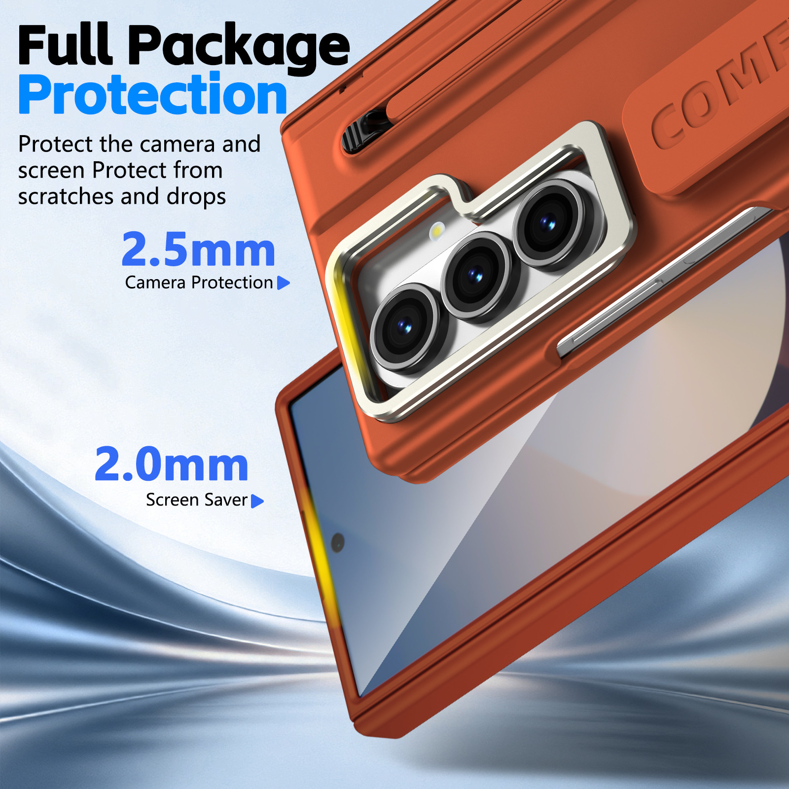 Compatible with Samsung Z Fold8/7/6 phone case, lens holder, 5/4/3 inches, pen wrist strap, full-coverage protective case.