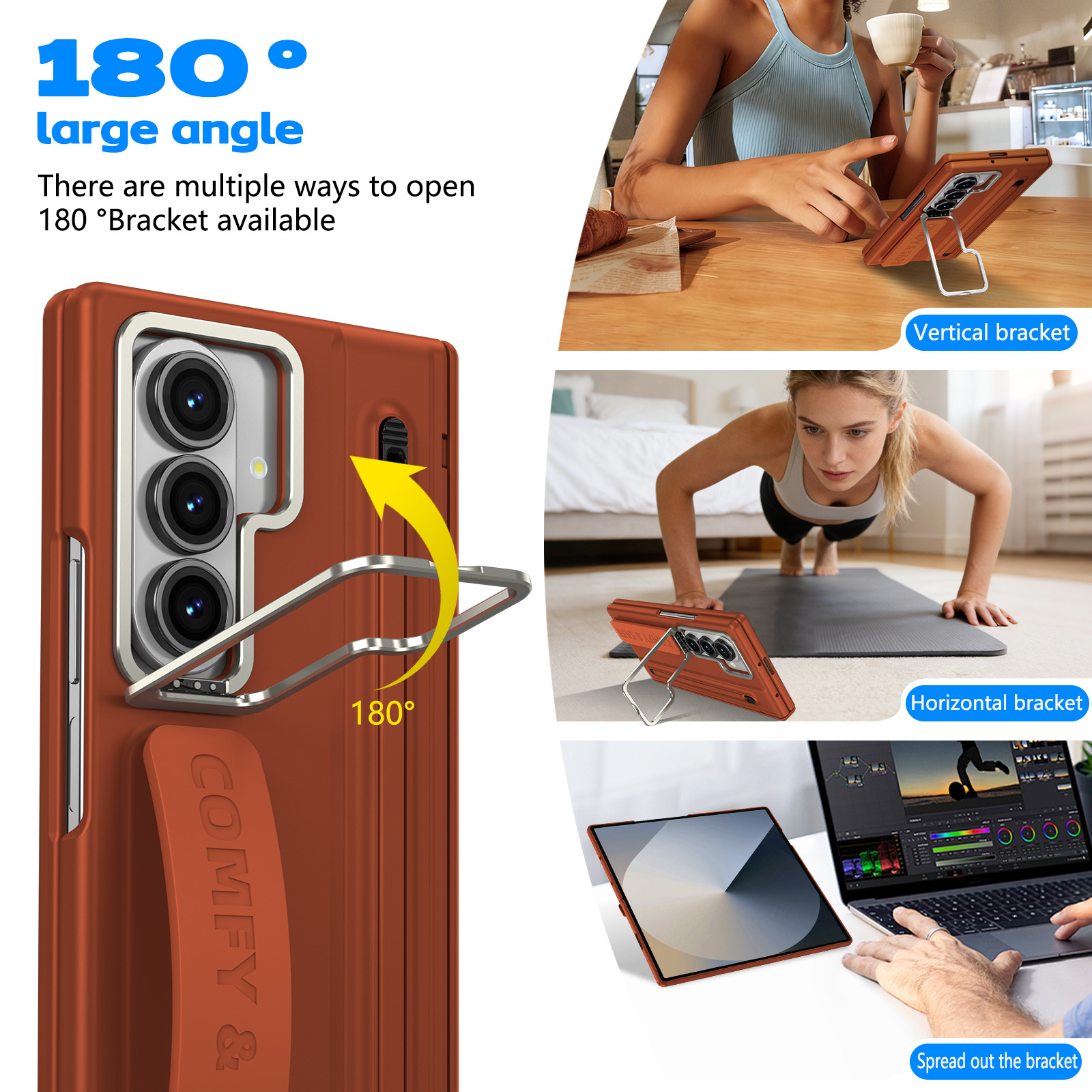 Compatible with Samsung Z Fold8/7/6 phone case, lens holder, 5/4/3 inches, pen wrist strap, full-coverage protective case.
