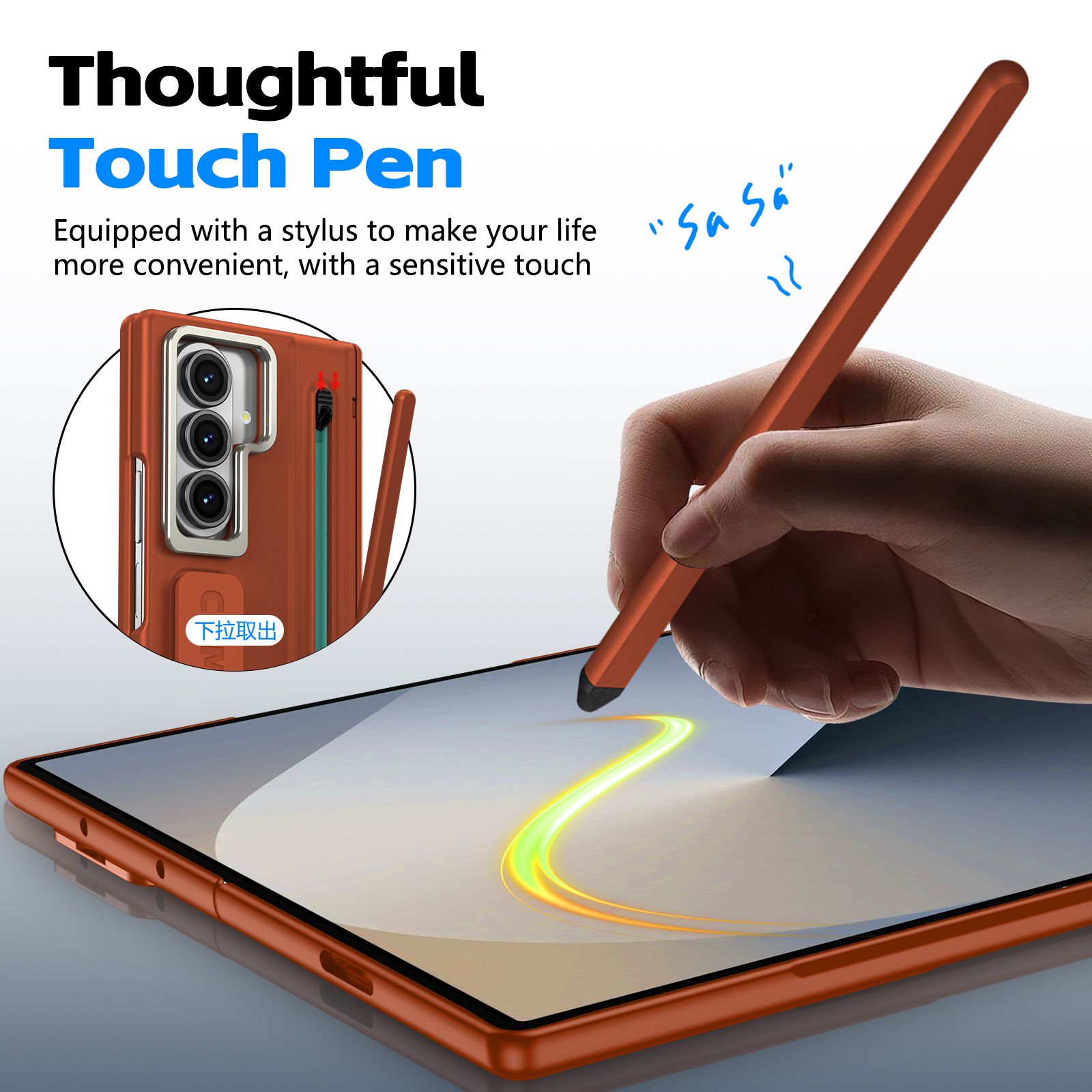 Compatible with Samsung Z Fold8/7/6 phone case, lens holder, 5/4/3 inches, pen wrist strap, full-coverage protective case.