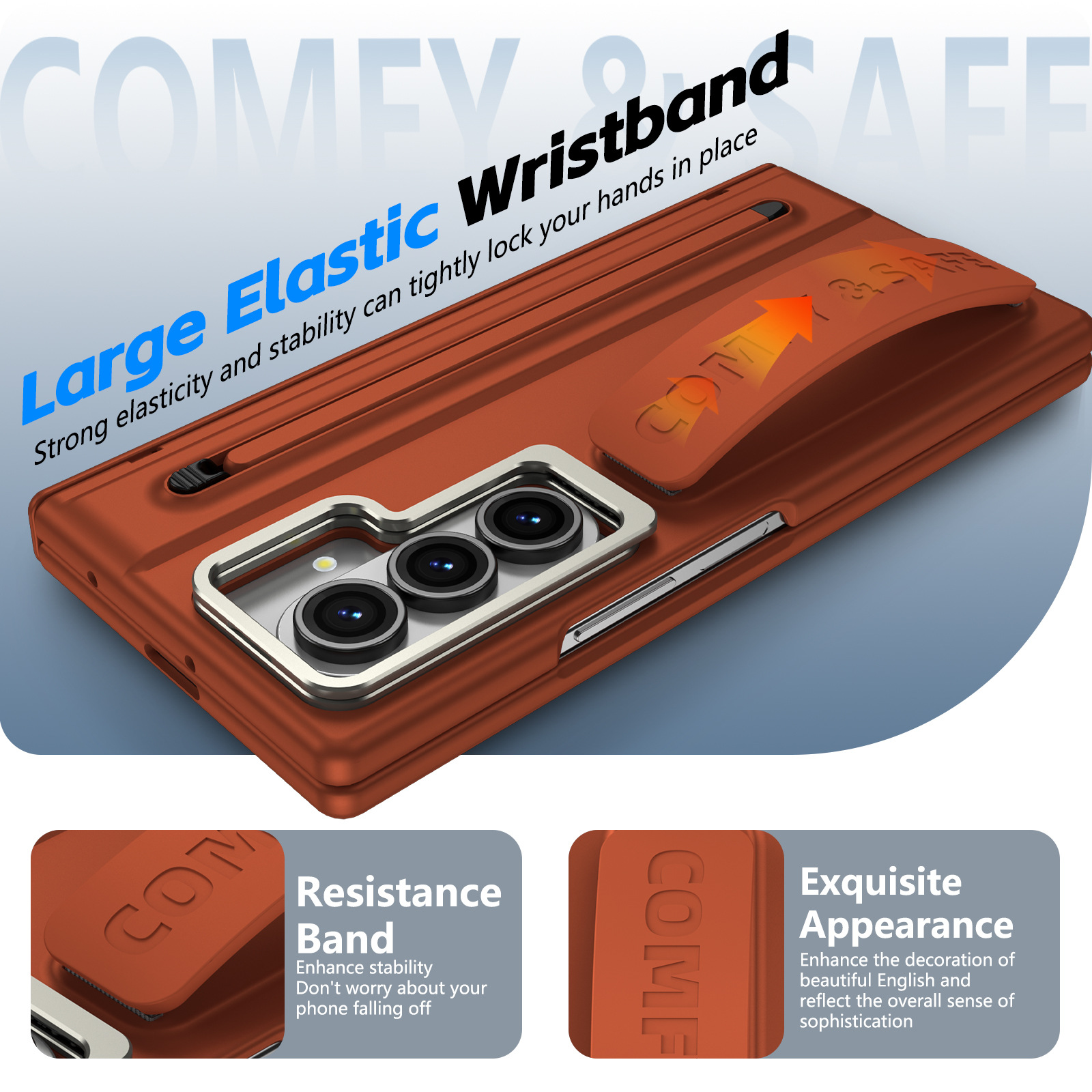 Compatible with Samsung Z Fold8/7/6 phone case, lens holder, 5/4/3 inches, pen wrist strap, full-coverage protective case.