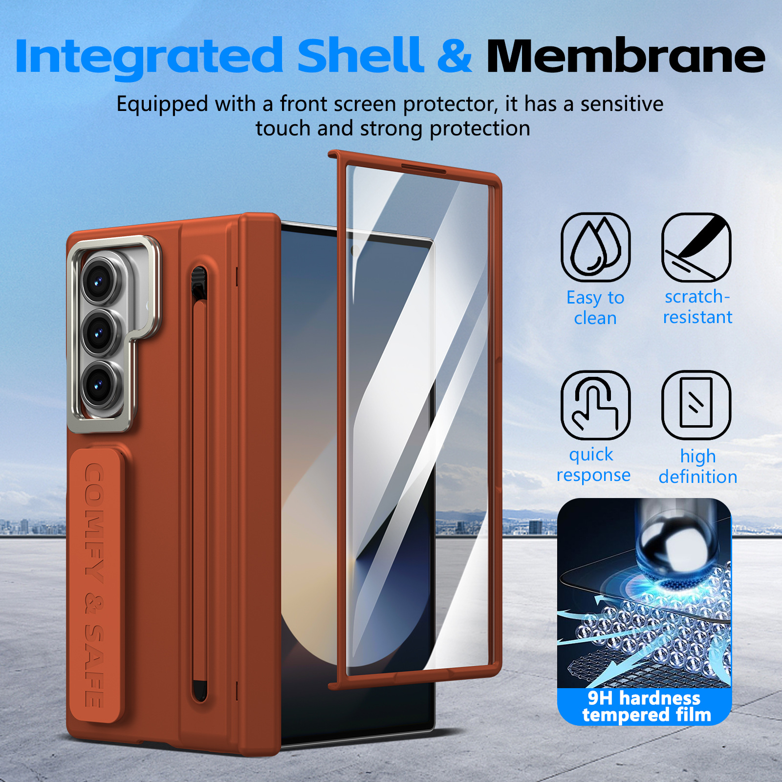 Compatible with Samsung Z Fold8/7/6 phone case, lens holder, 5/4/3 inches, pen wrist strap, full-coverage protective case.