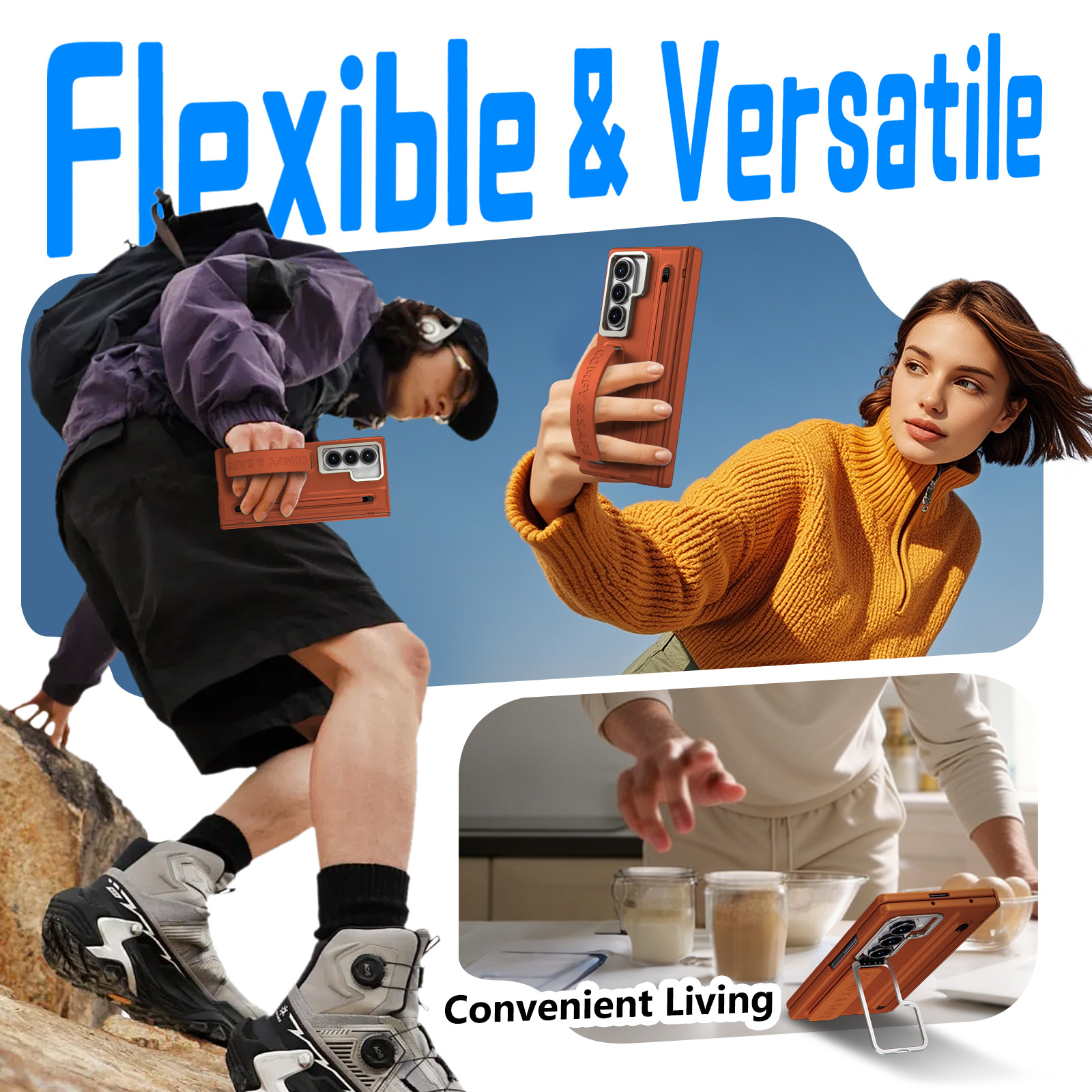 Compatible with Samsung Z Fold8/7/6 phone case, lens holder, 5/4/3 inches, pen wrist strap, full-coverage protective case.