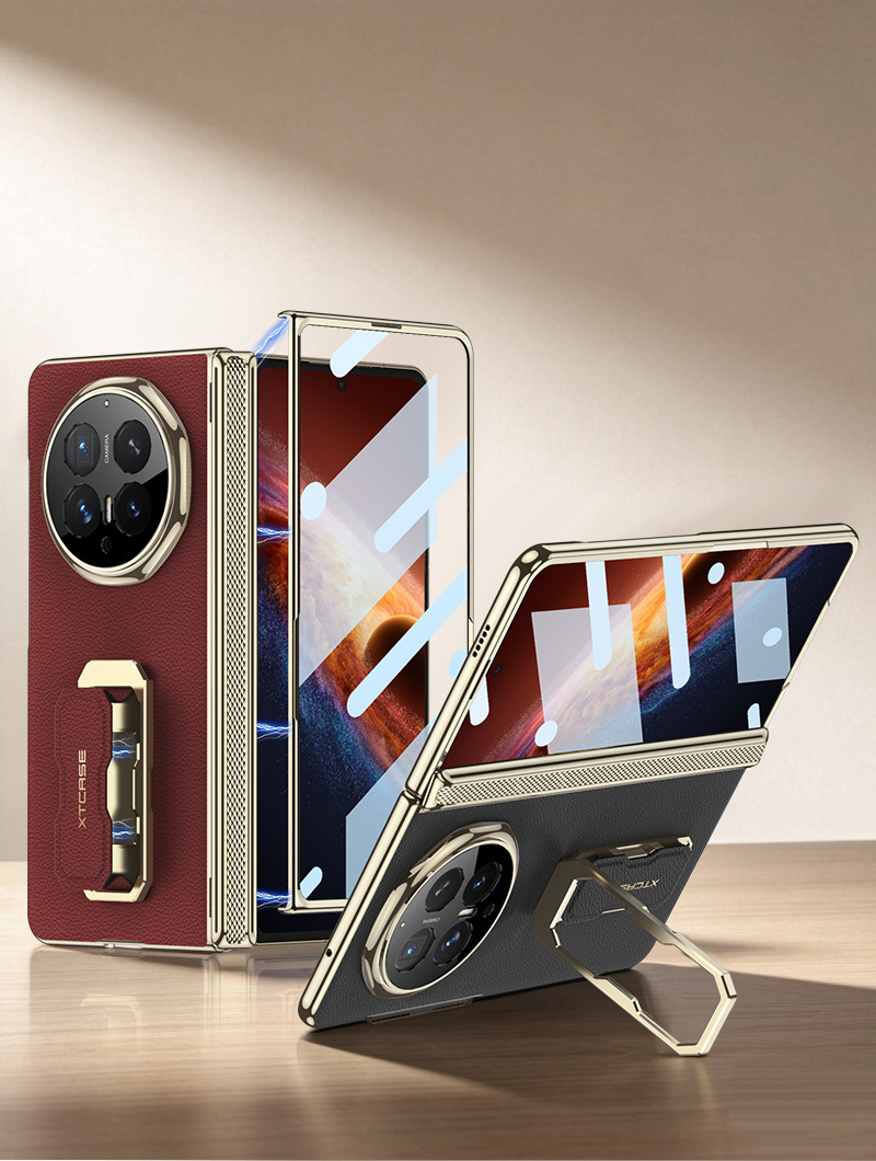 Compatible with Honor Magci V6 phone case, vegan leather wrist strap, rotating stand, magnetic central axis case, full-coverage protective case