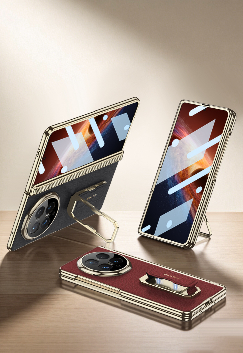 Compatible with Honor Magci V6 phone case, vegan leather wrist strap, rotating stand, magnetic central axis case, full-coverage protective case