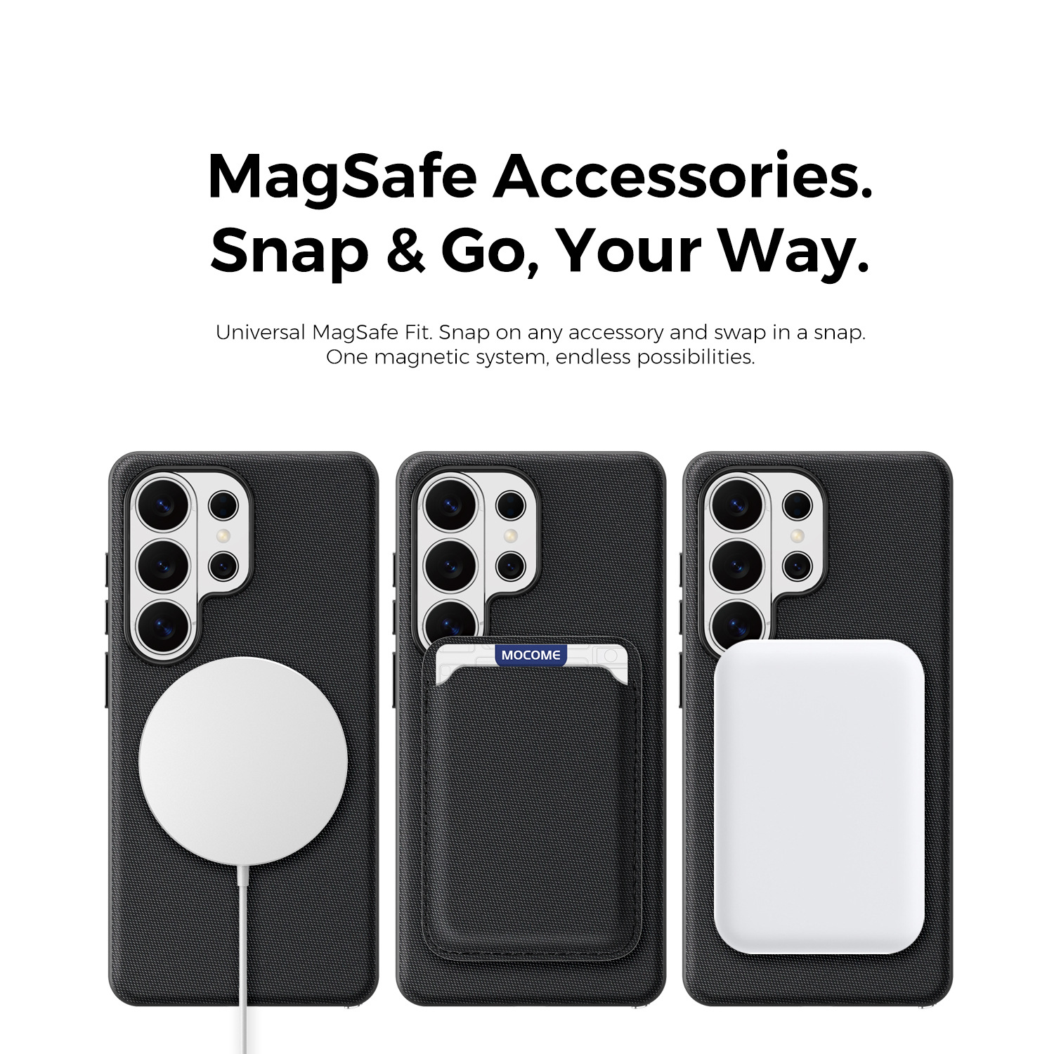 Compatible with Samsung S26 Ultra phone case, S25U wireless charging with built-in magnetic closure, and S24U fabric full-coverage protective case.